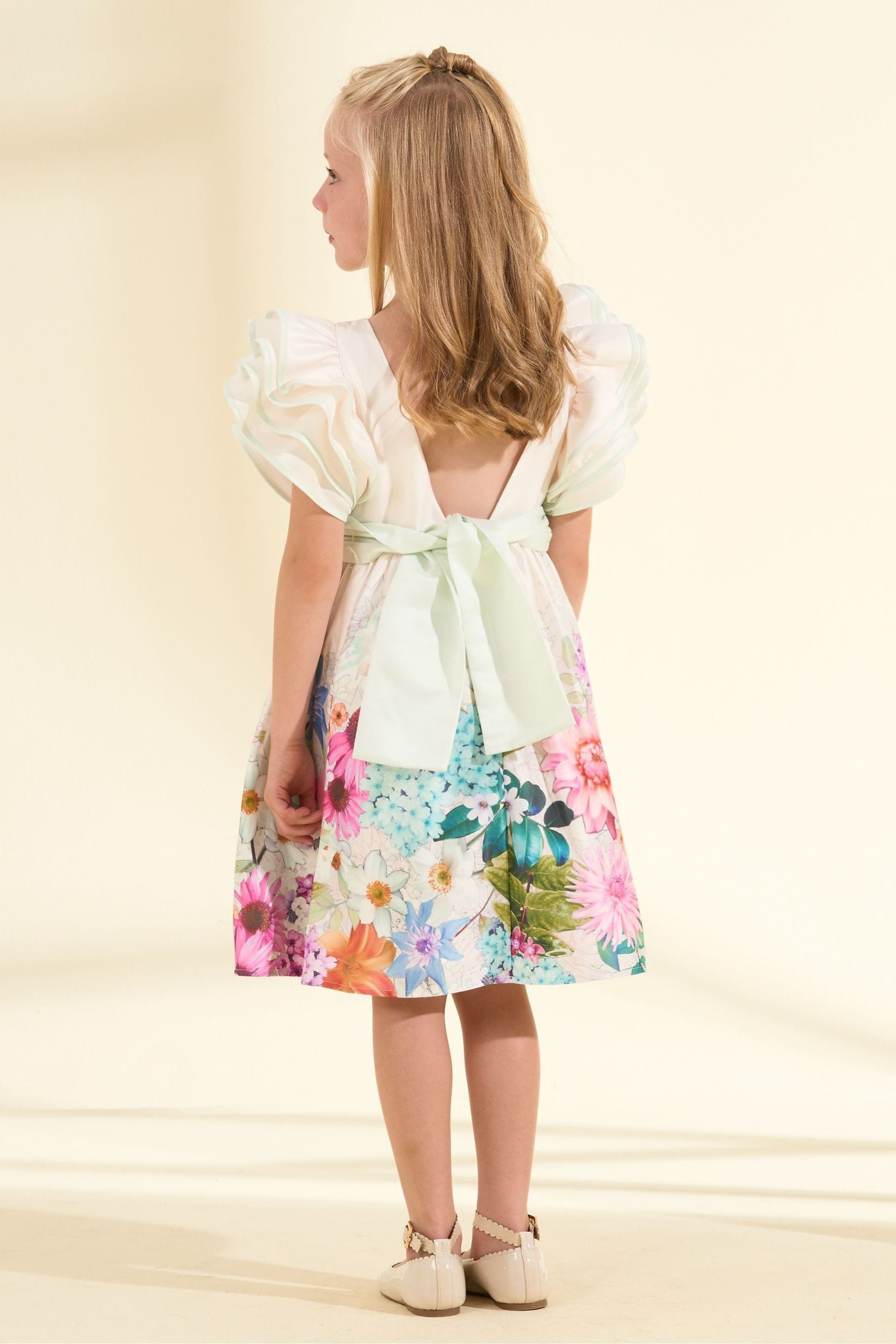 Cream Angel & Rocket Emillie Print Border Tie Sash Dress