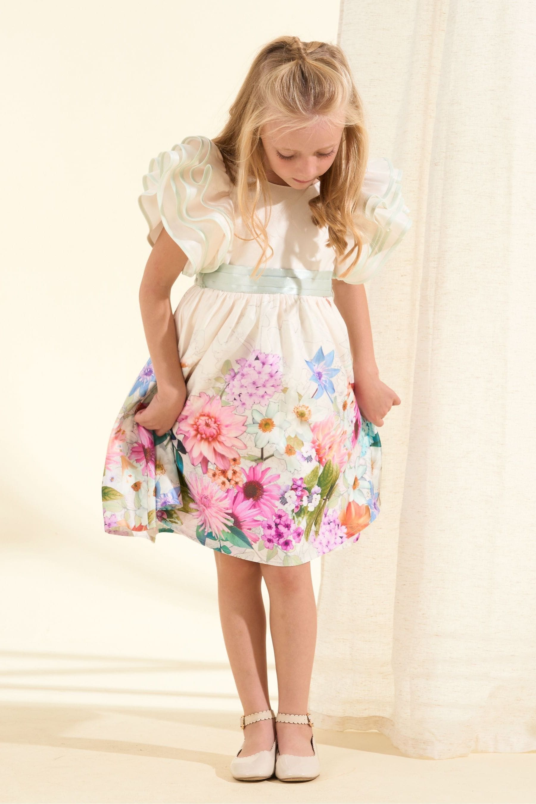 Cream Angel & Rocket Emillie Print Border Tie Sash Dress