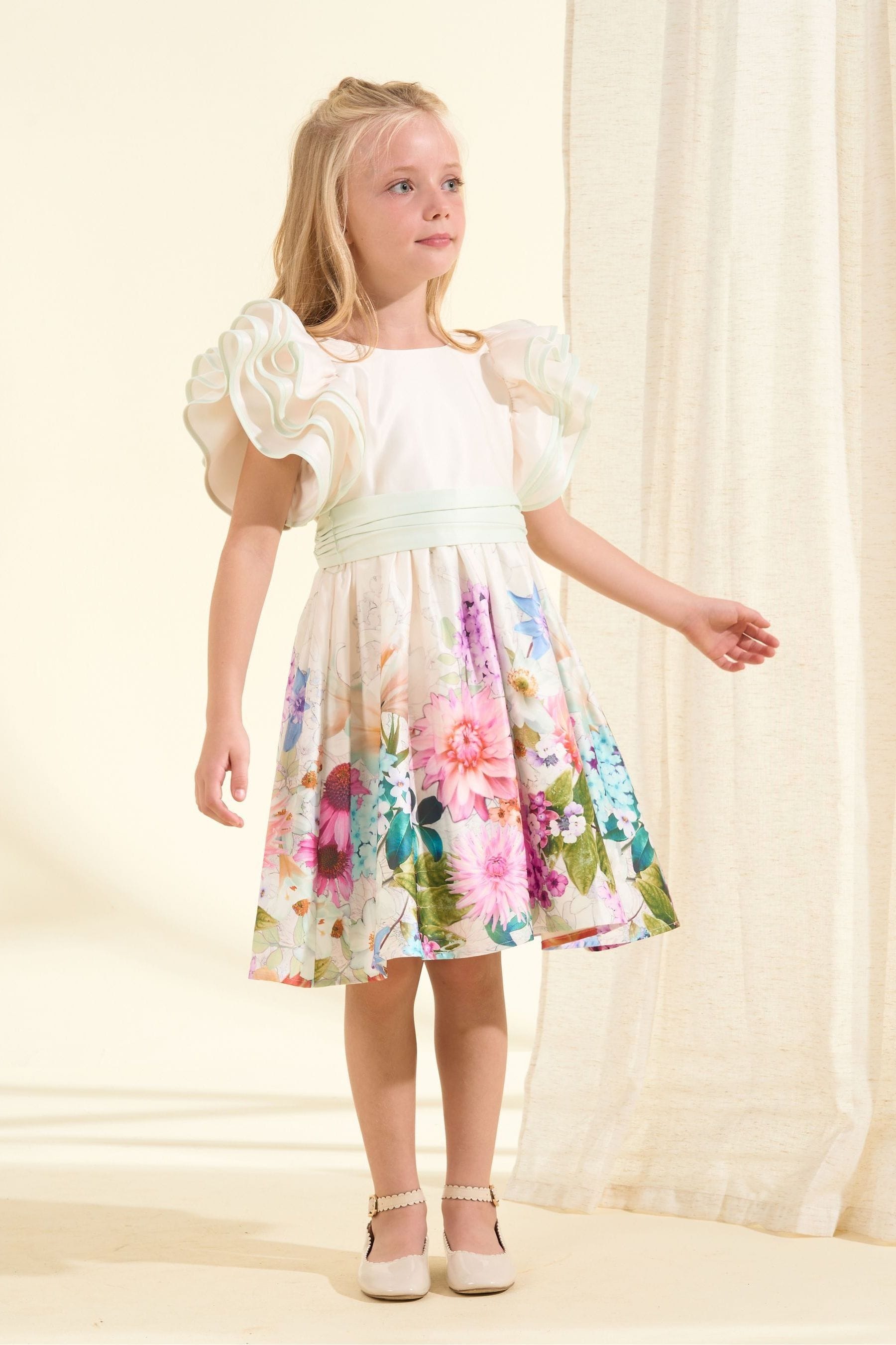 Cream Angel & Rocket Emillie Print Border Tie Sash Dress