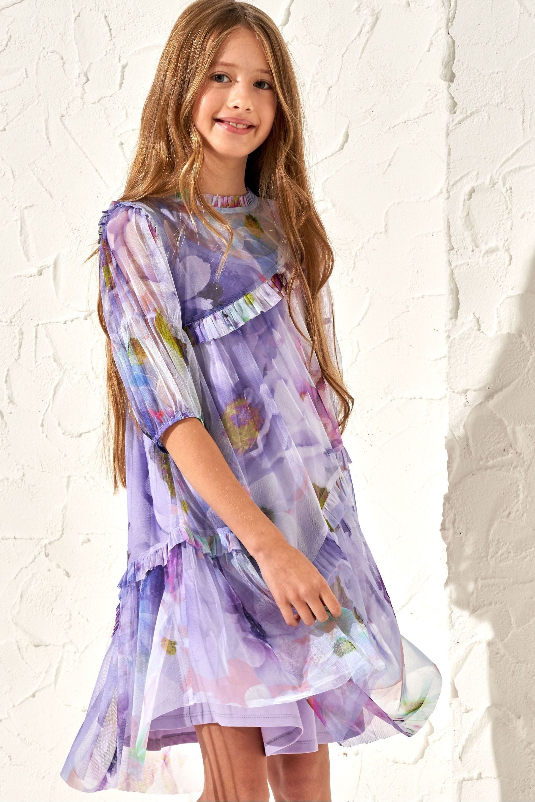 Purple Angel & Rocket Beatrice Print Mesh Dress