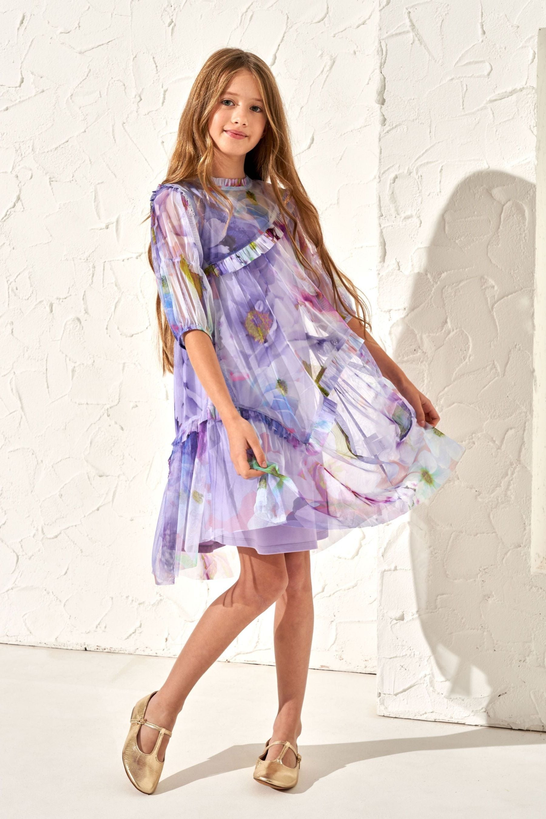 Purple Angel & Rocket Beatrice Print Mesh Dress