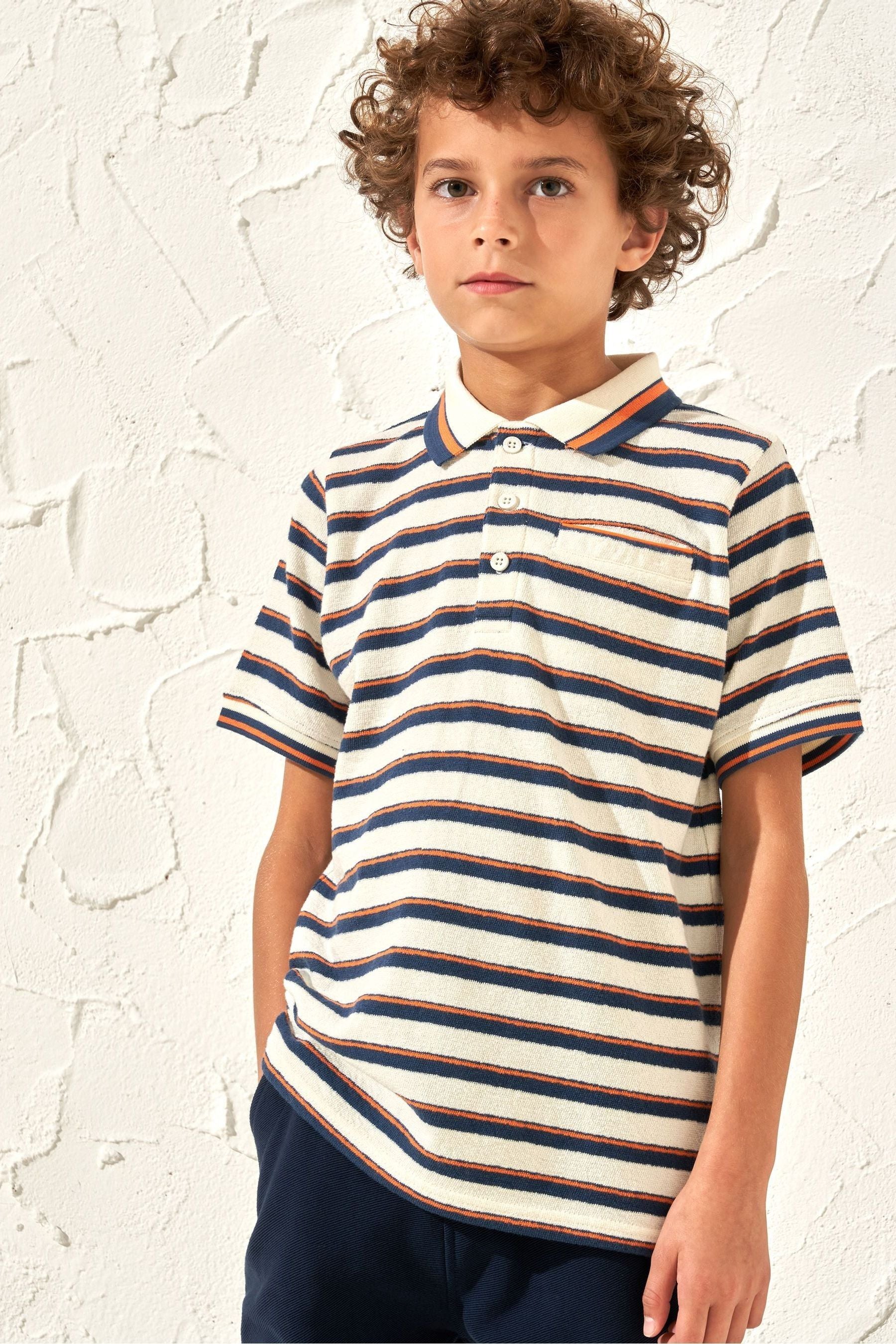 Angel & Rocket Cream Abel Towelling Stripe Polo Shirt