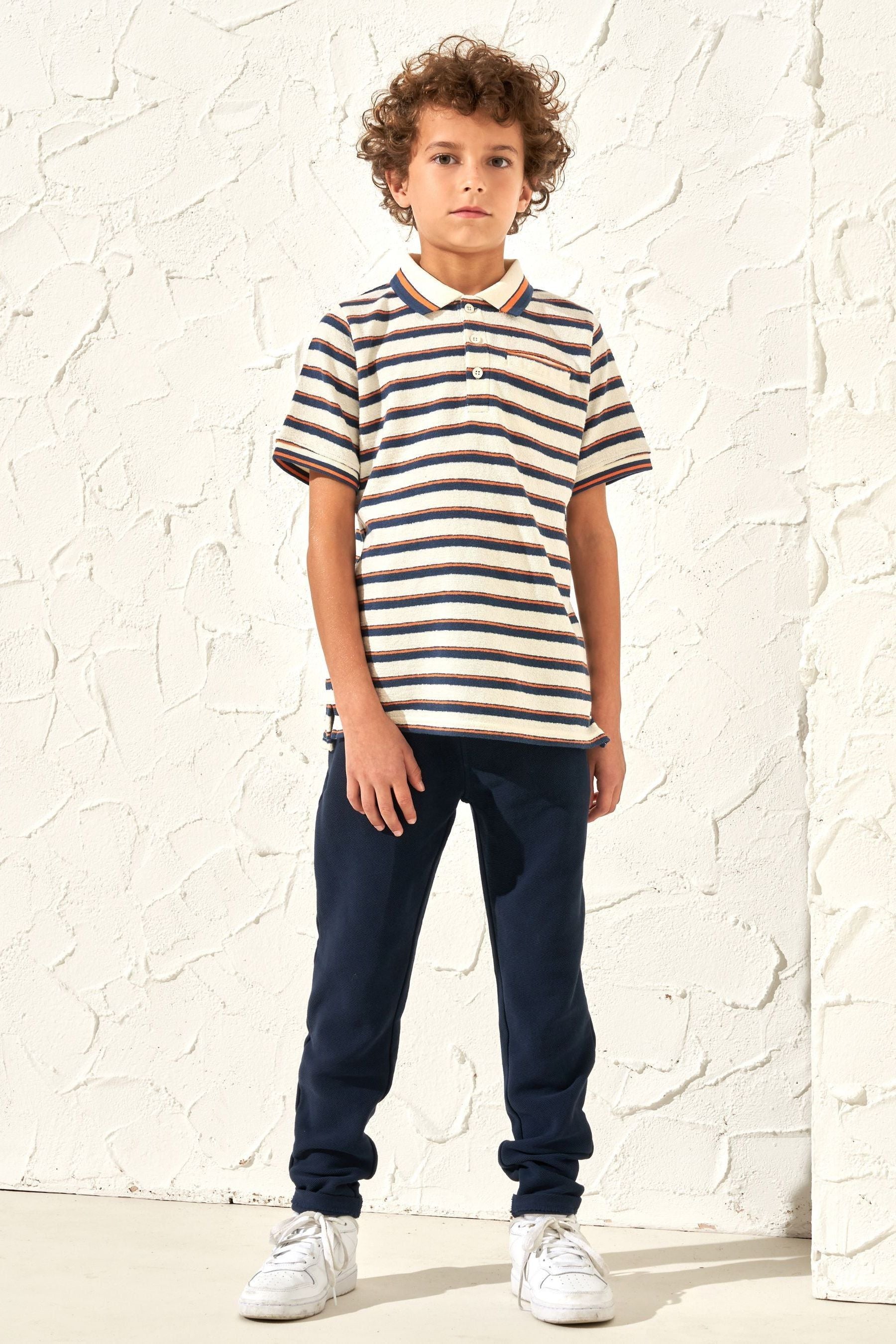 Angel & Rocket Cream Abel Towelling Stripe Polo Shirt