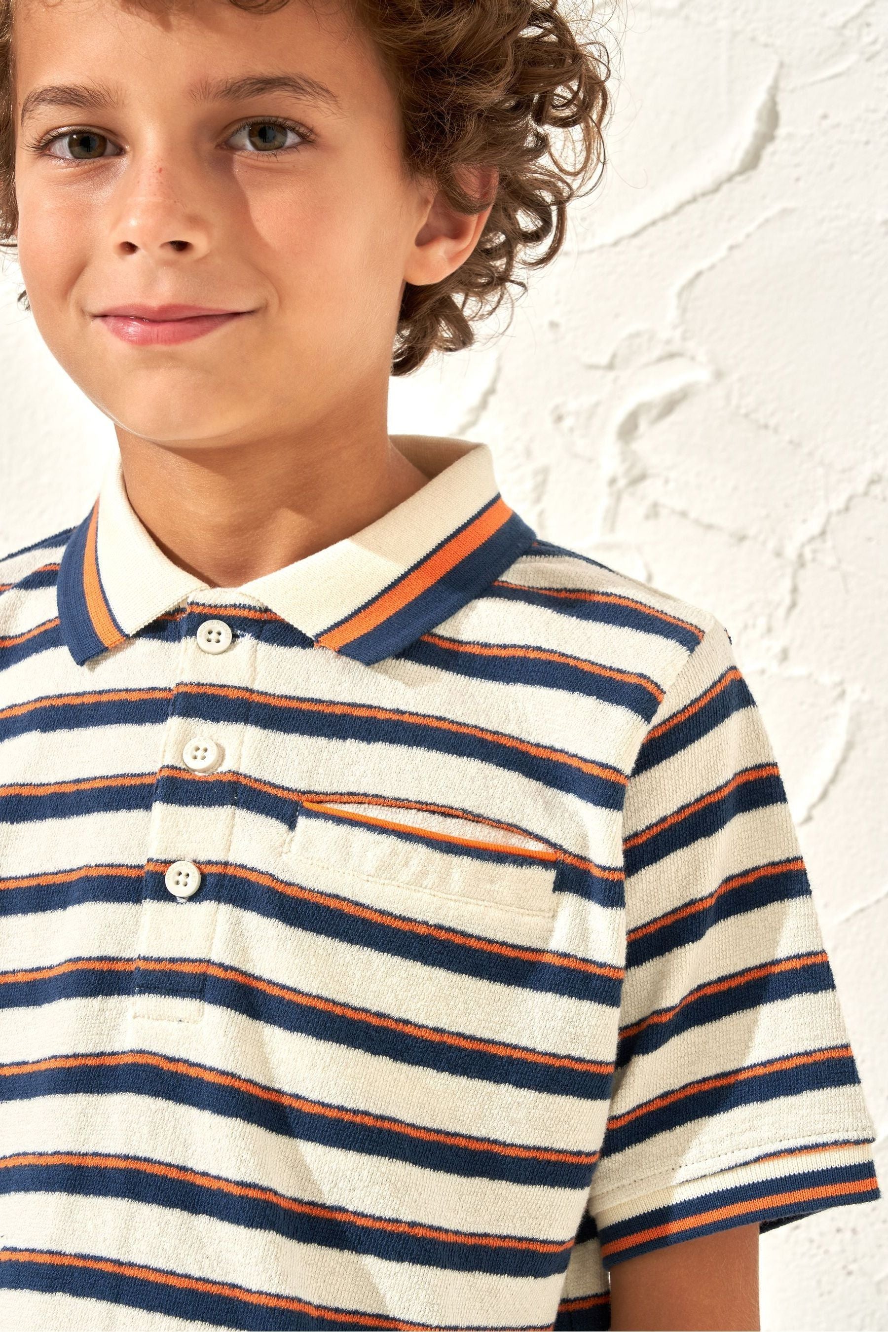 Angel & Rocket Cream Abel Towelling Stripe Polo Shirt