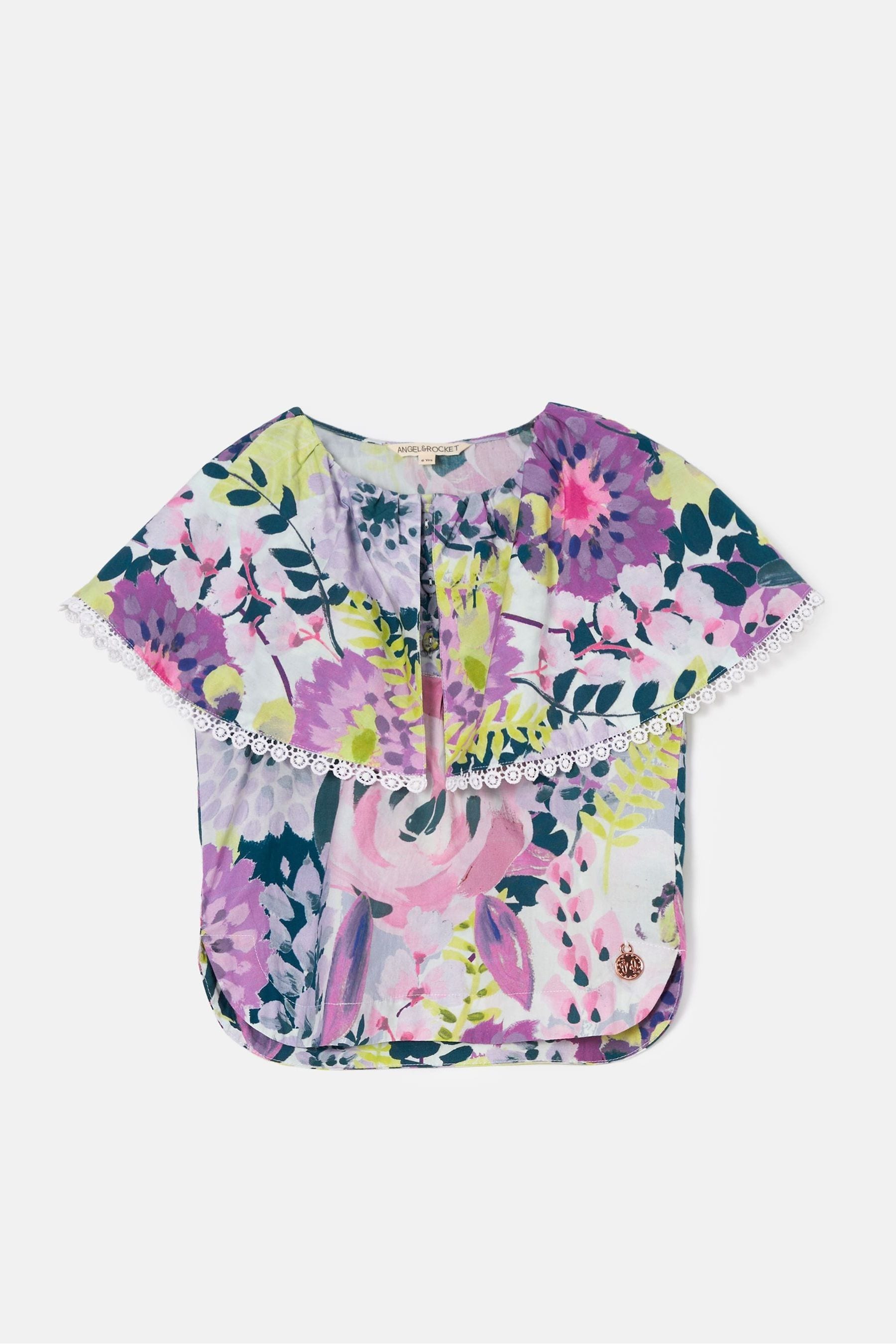 Purple Angel & Rocket Darcy Print Collar Top