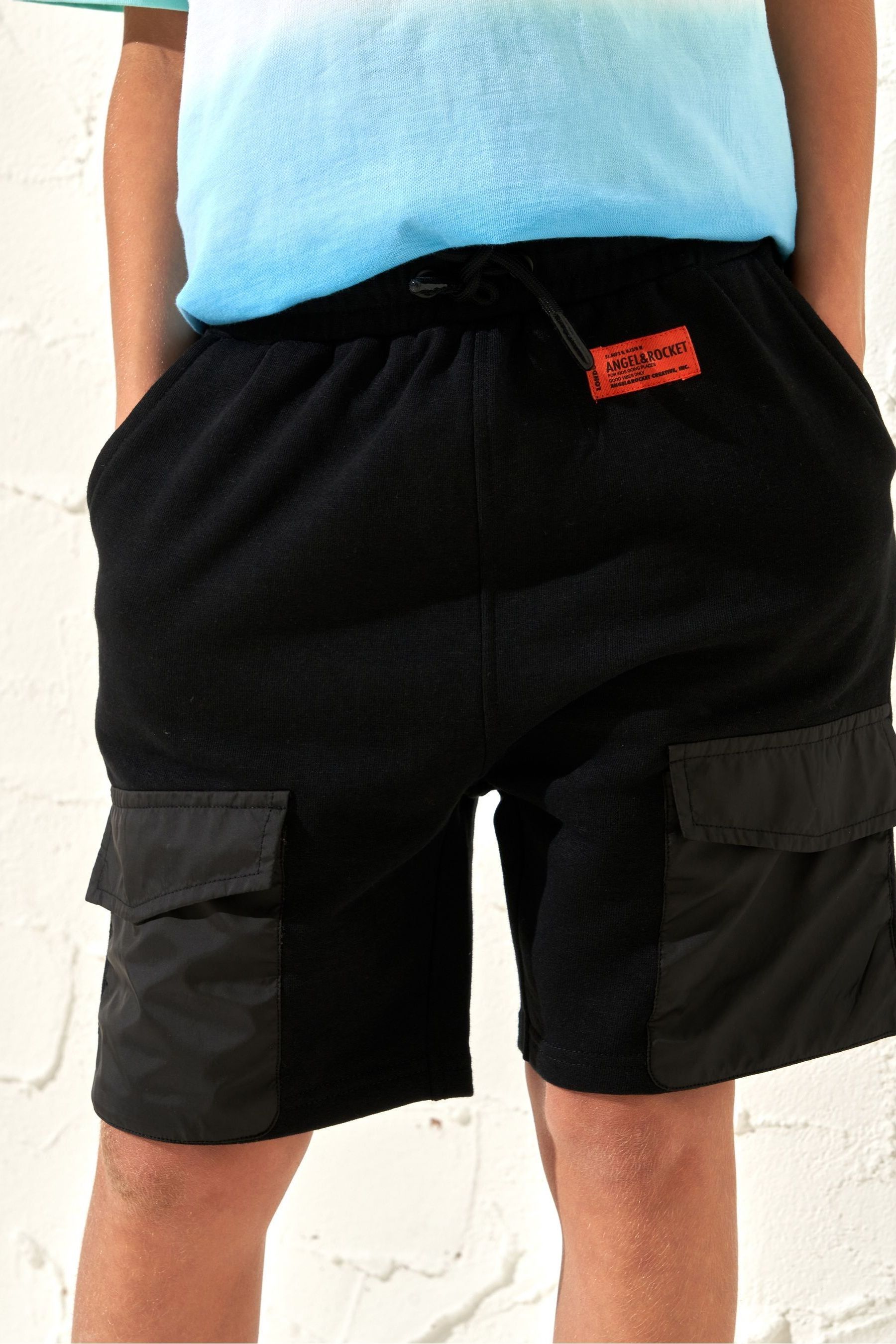 Black Angel & Rocket Nylon Niko Pocket Shorts