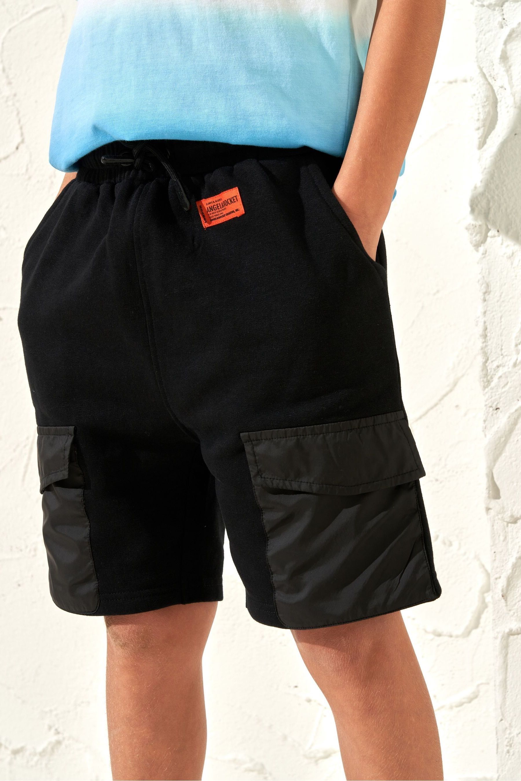 Black Angel & Rocket Nylon Niko Pocket Shorts