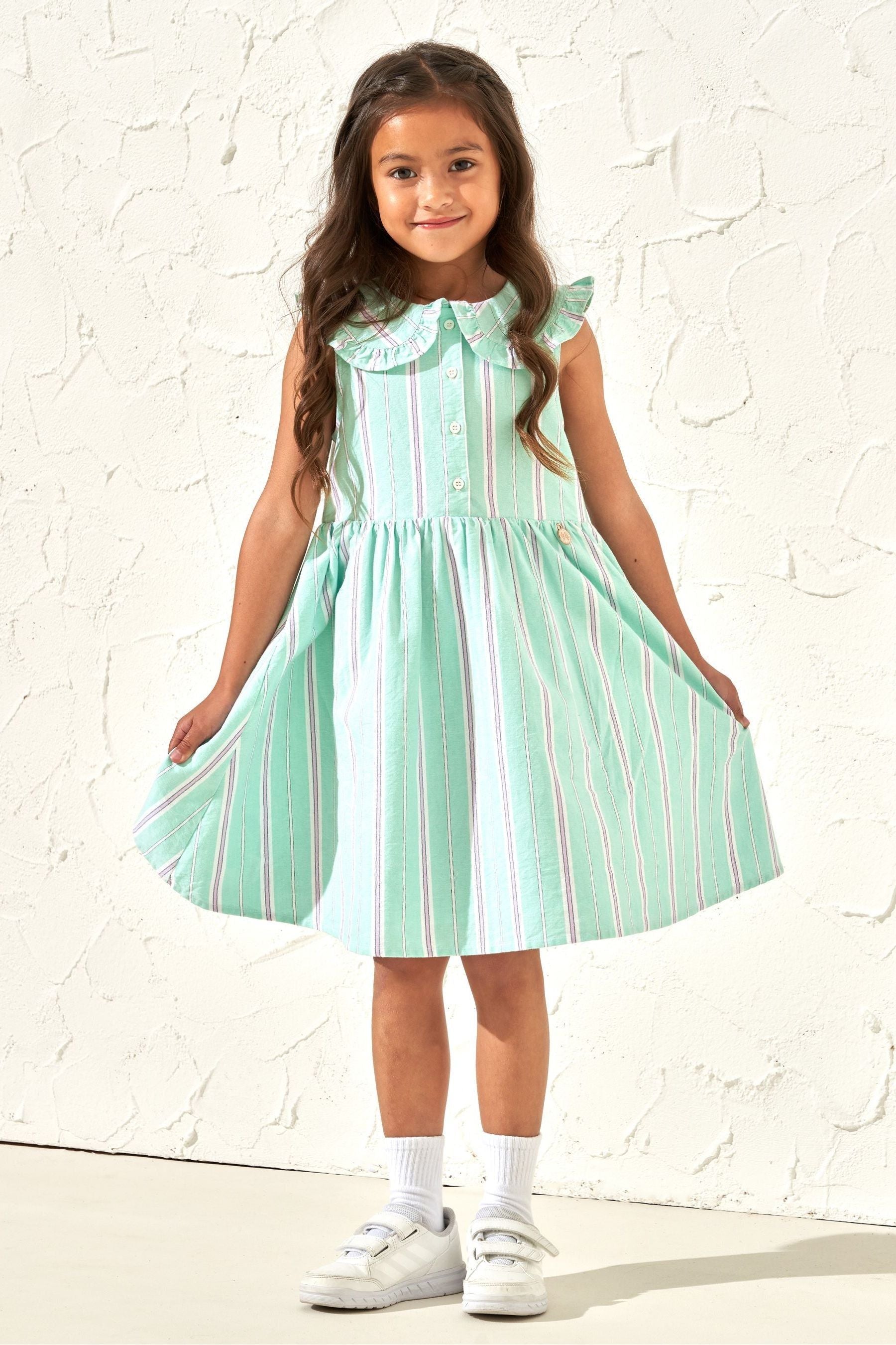 Light Green Angel & Rocket Jessie Stripe Button Through Dress