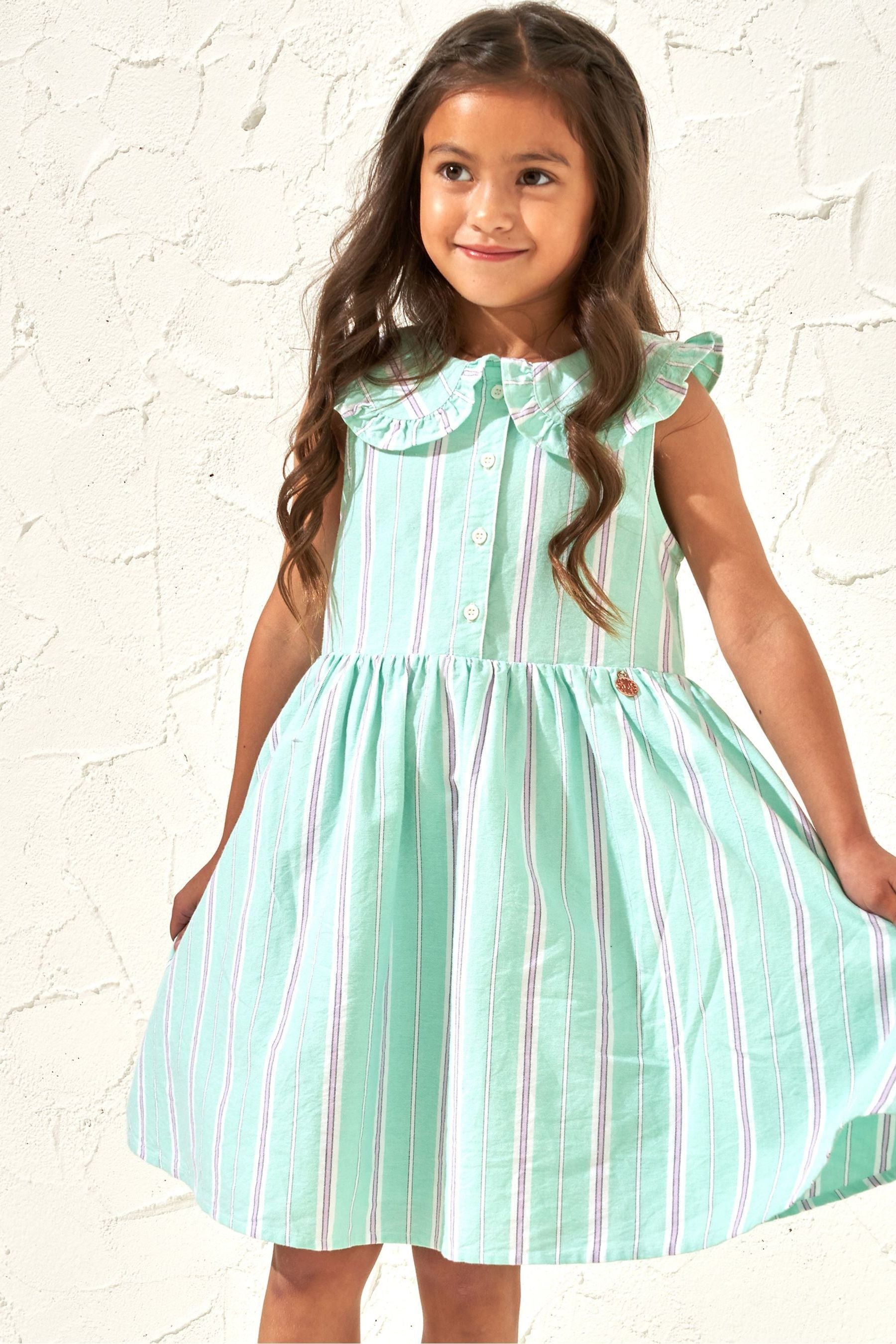 Light Green Angel & Rocket Jessie Stripe Button Through Dress