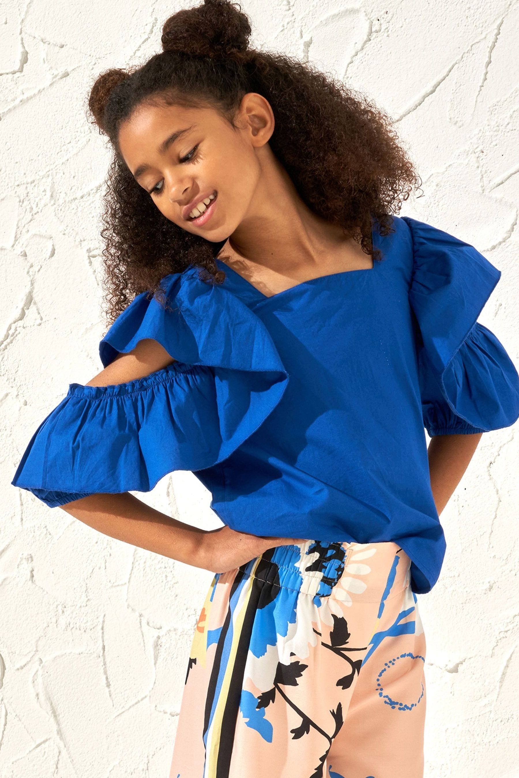 Cobalt Blue Angel & Rocket Nicole Ruffle Shoulder Top