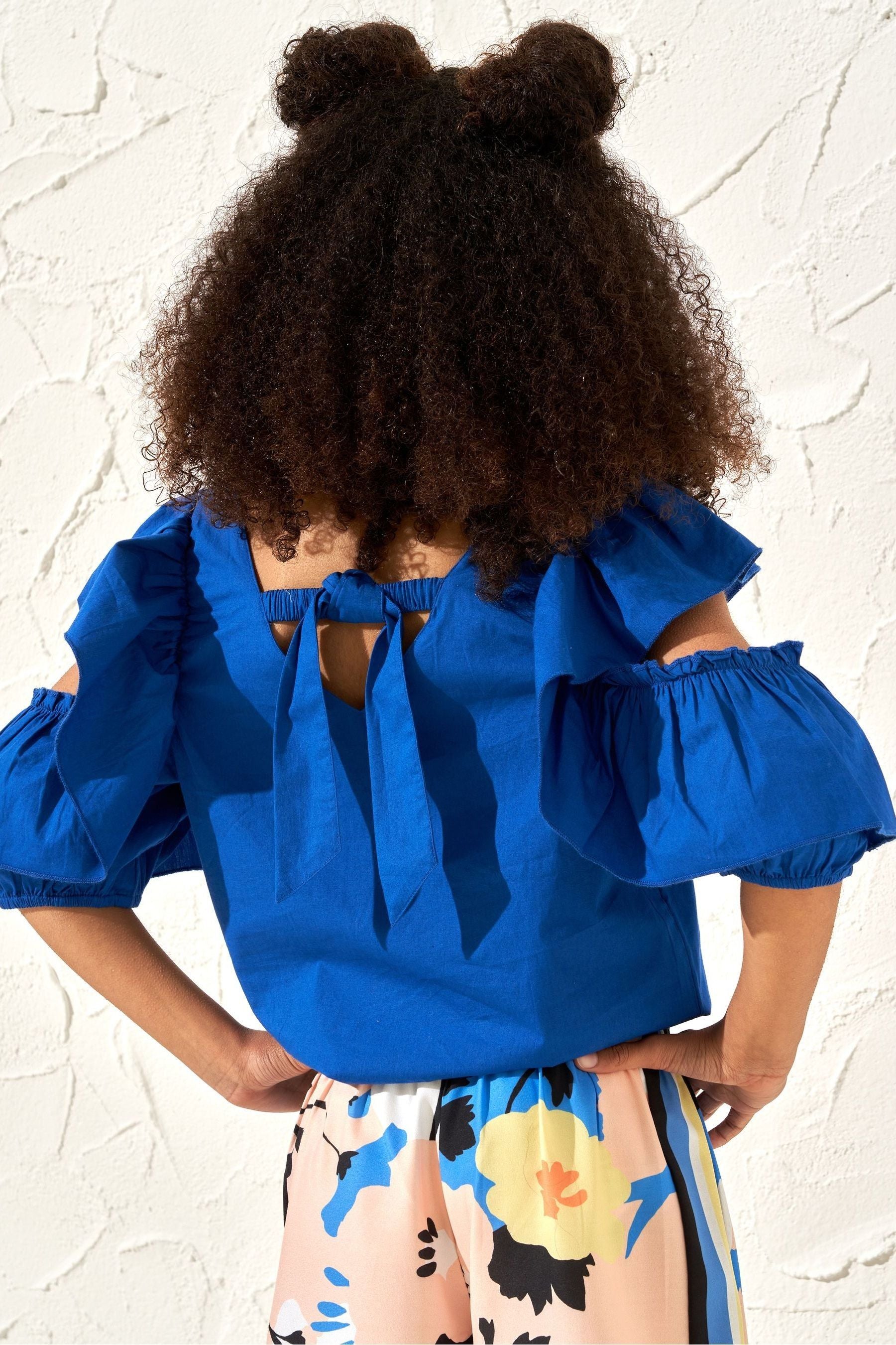 Cobalt Blue Angel & Rocket Nicole Ruffle Shoulder Top