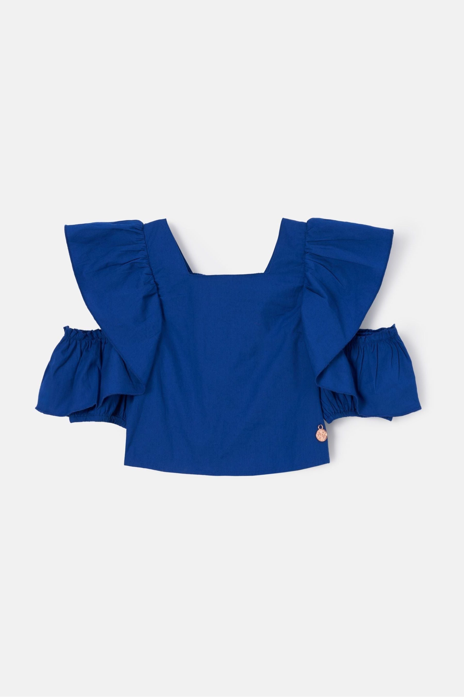 Cobalt Blue Angel & Rocket Nicole Ruffle Shoulder Top