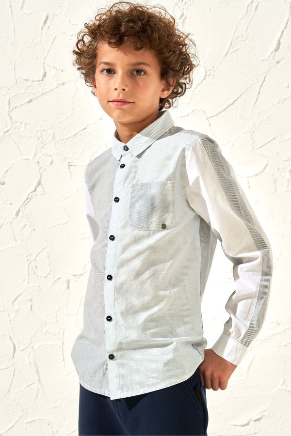 Angel & Rocket Blue Chase Panelled 100% Cotton Shirt