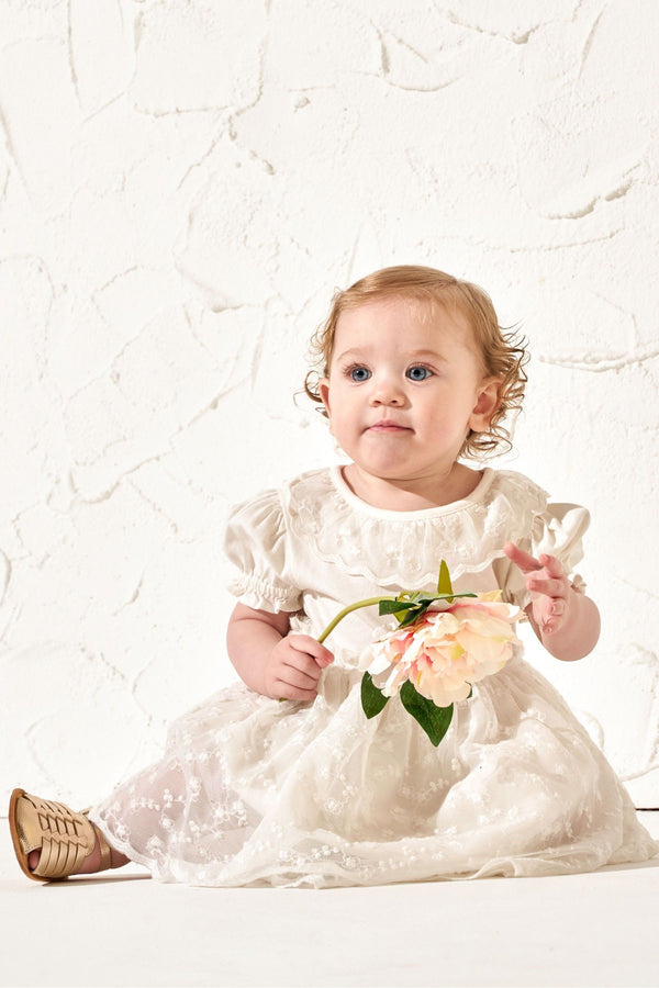 Angel & Rocket Cream 100% Cotton Amelia Tiered Lace Dress