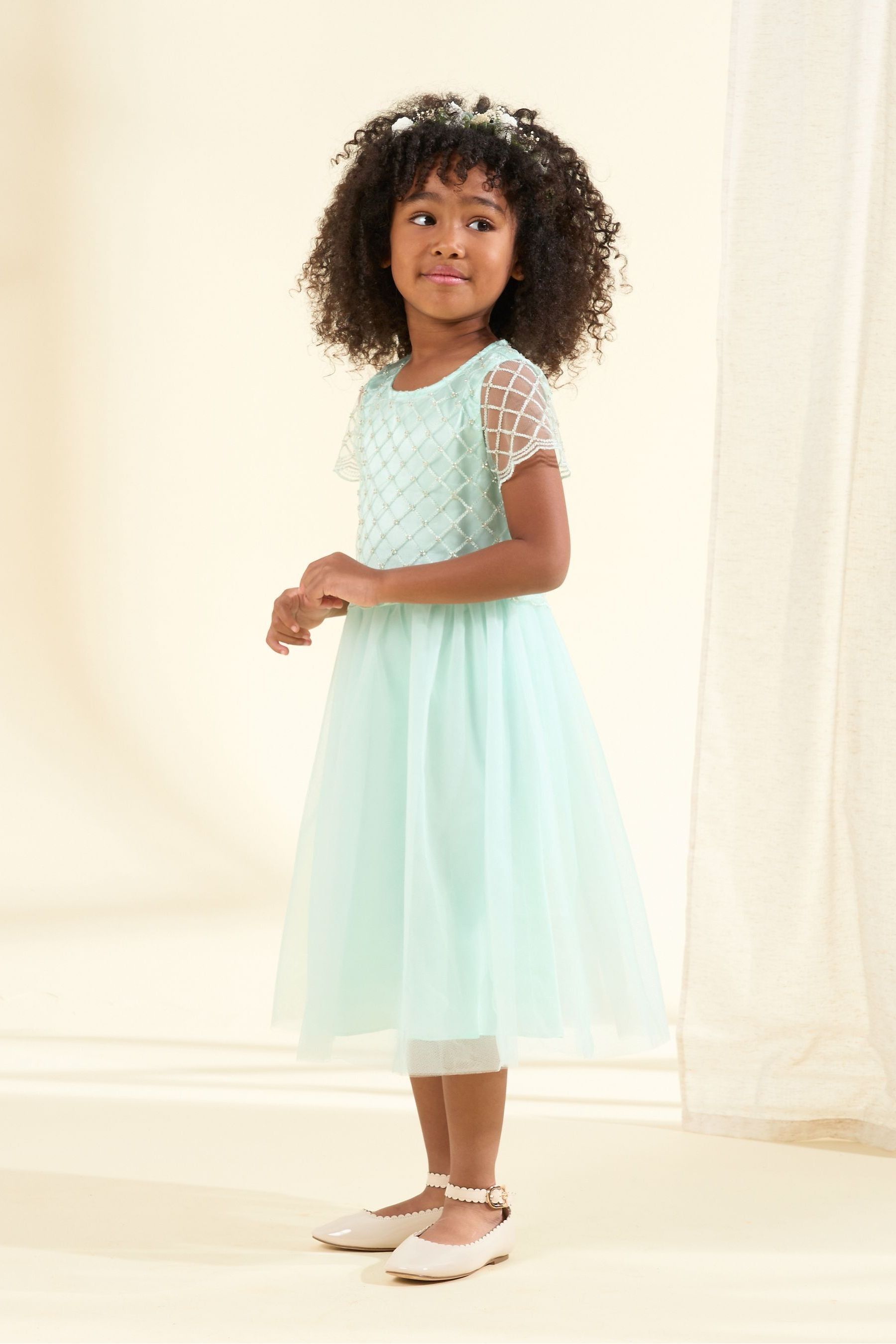 Angel & Rocket Green Anya Beaded Tulle Dress