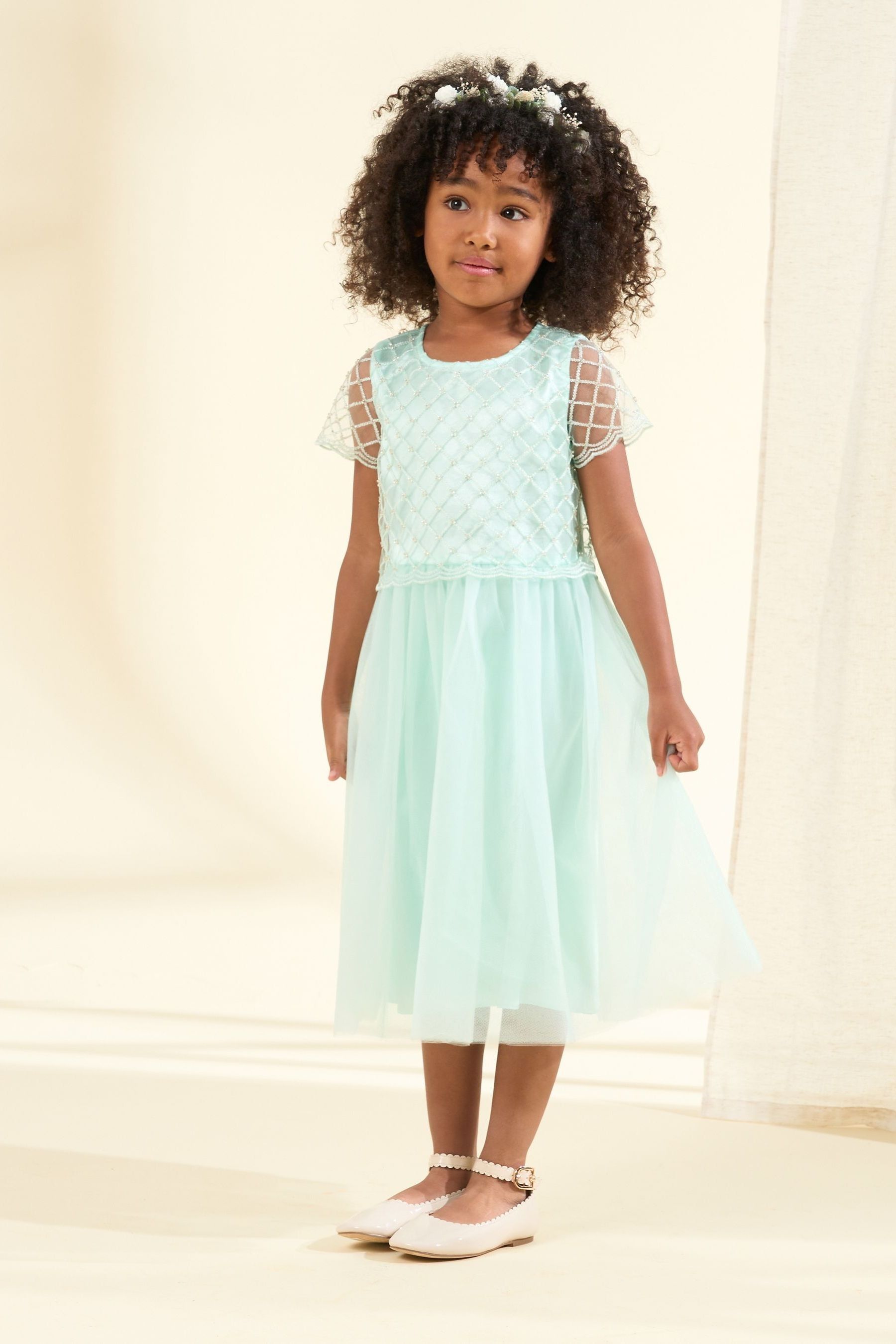 Angel & Rocket Green Anya Beaded Tulle Dress