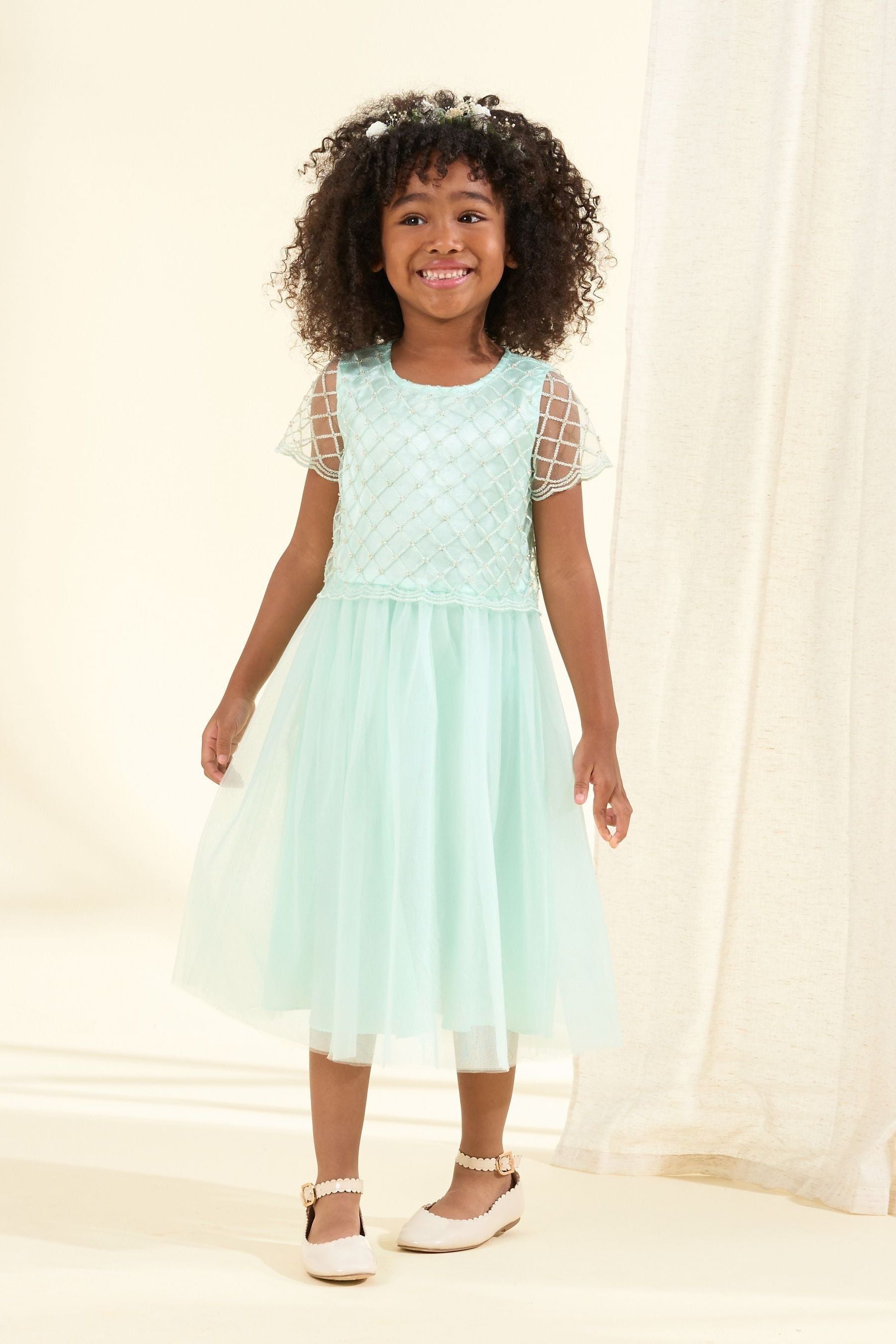 Angel & Rocket Green Anya Beaded Tulle Dress