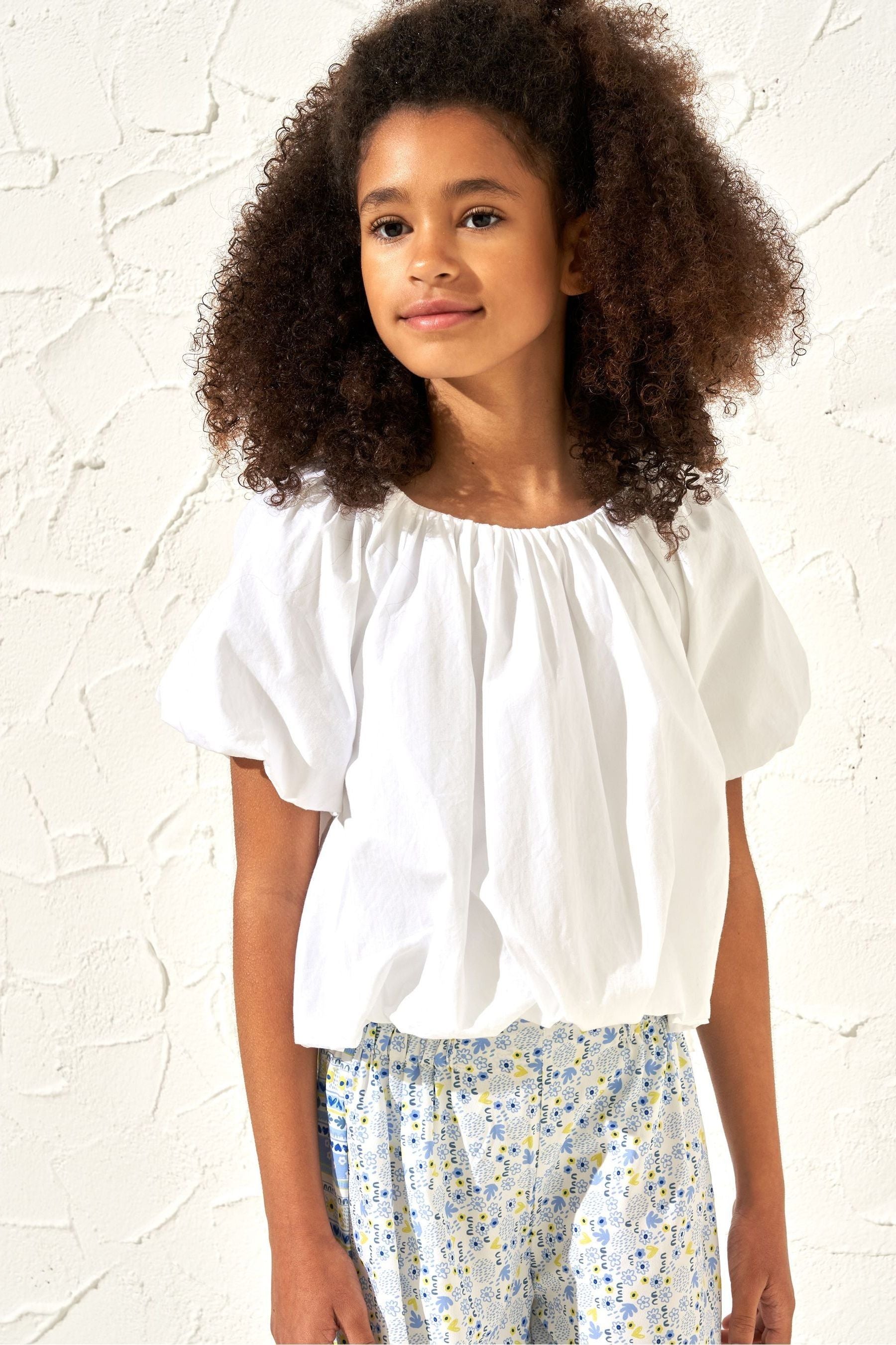 Angel & Rocket White Puff Sleeve Michela Woven Top