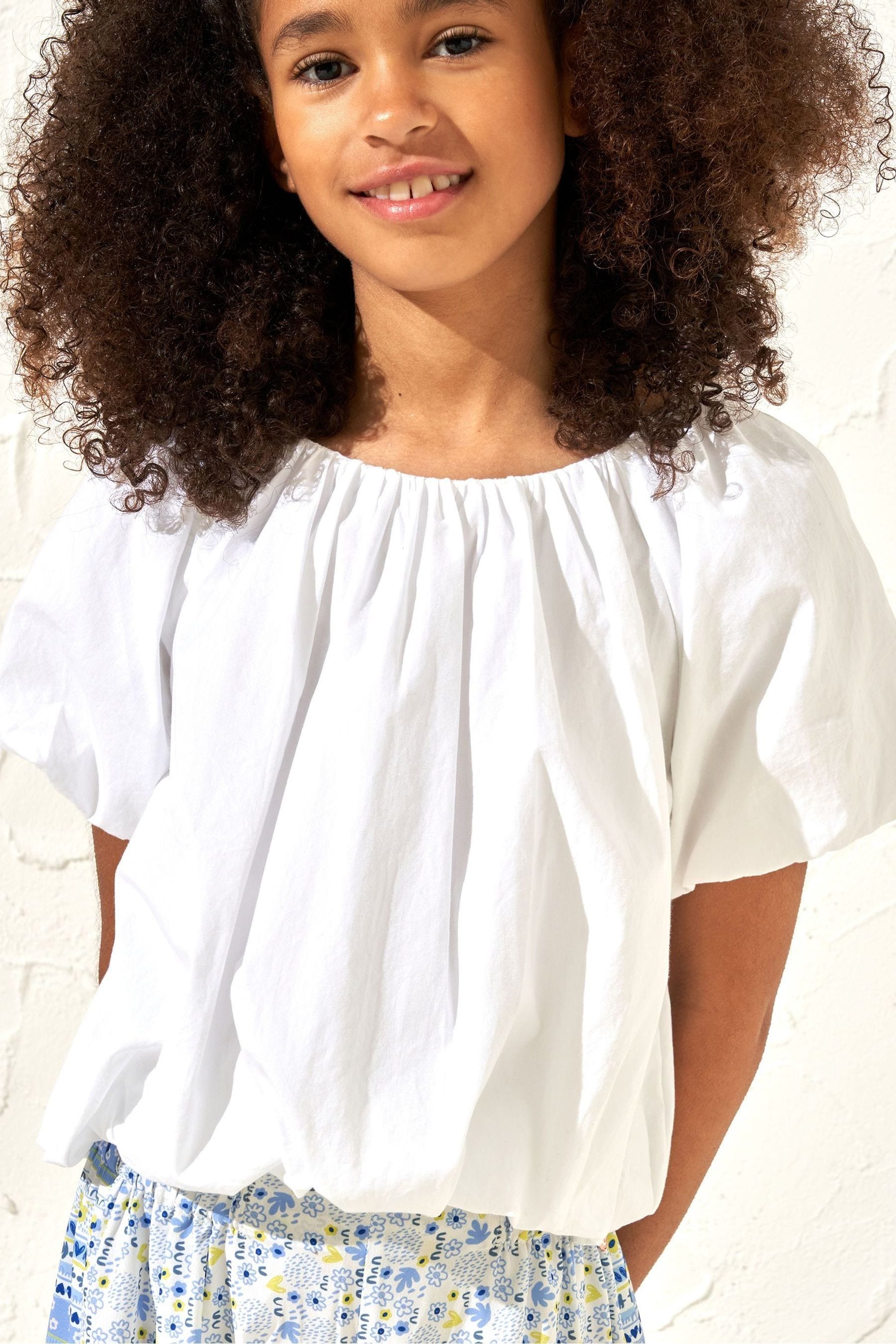 Angel & Rocket White Puff Sleeve Michela Woven Top