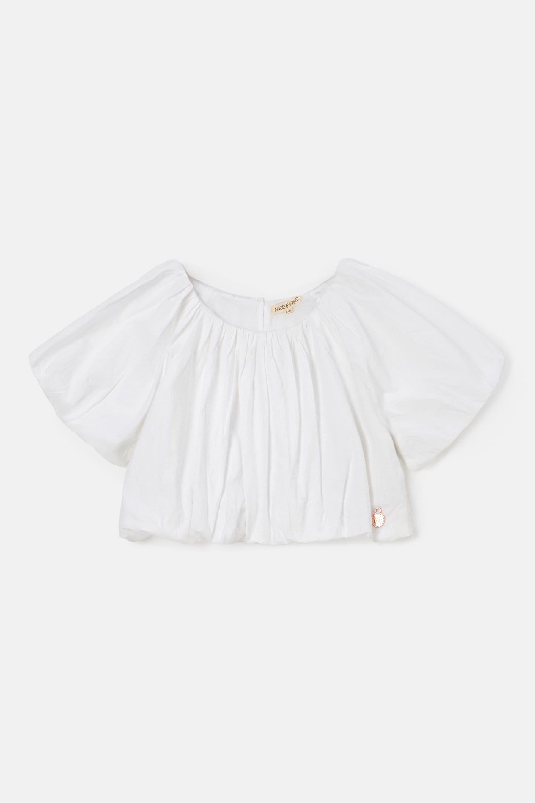 Angel & Rocket White Puff Sleeve Michela Woven Top