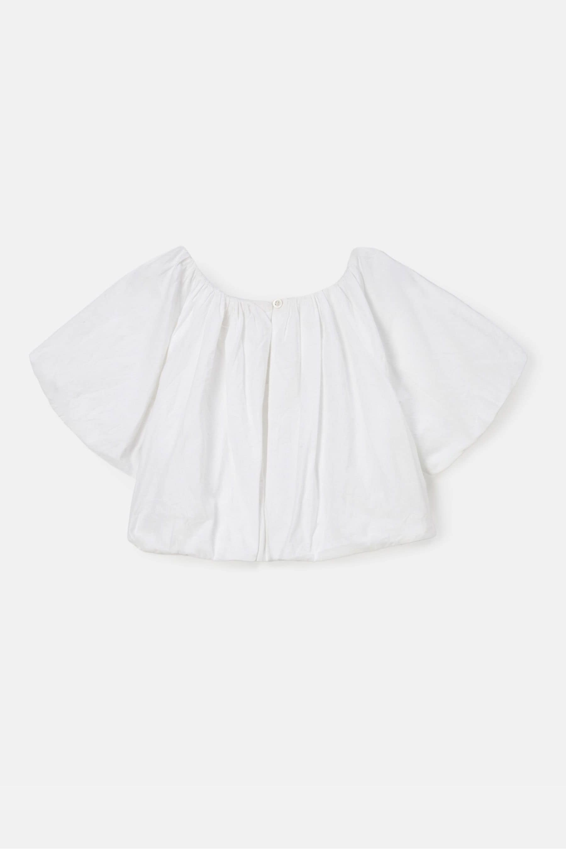 Angel & Rocket White Puff Sleeve Michela Woven Top