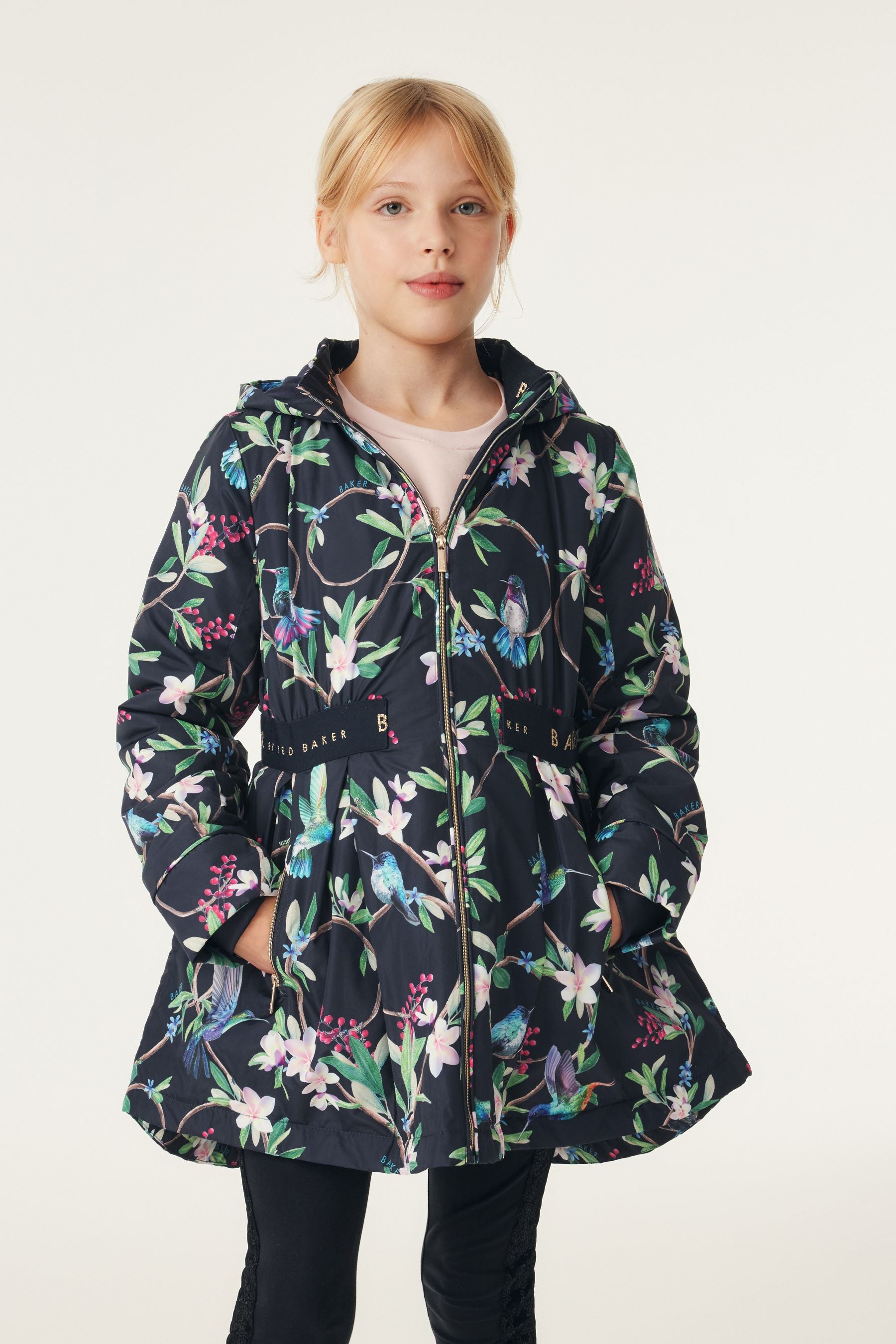 Navy Baker by Ted Baker Shower Resistant Floral Rain Coat