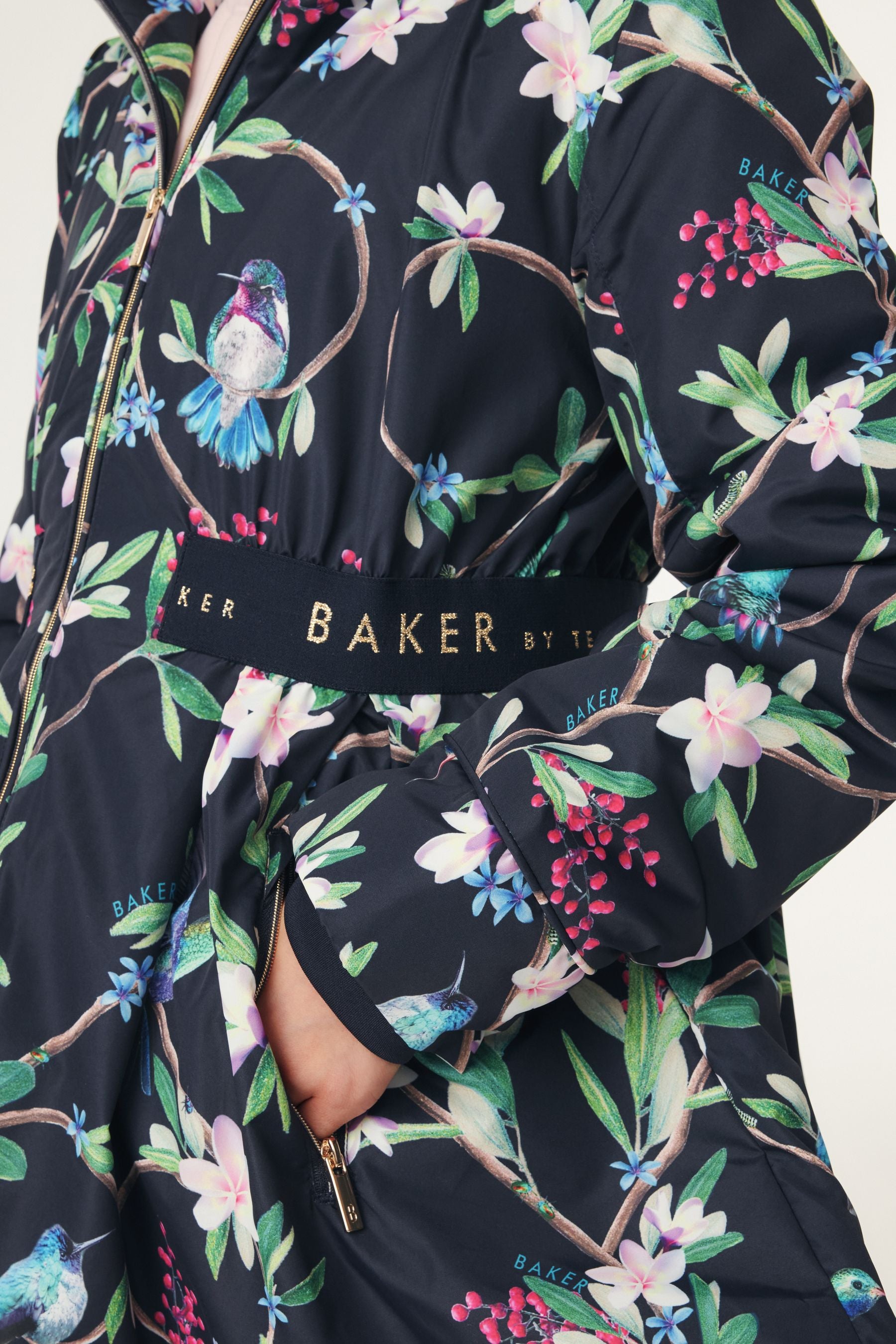 Navy Baker by Ted Baker Shower Resistant Floral Rain Coat