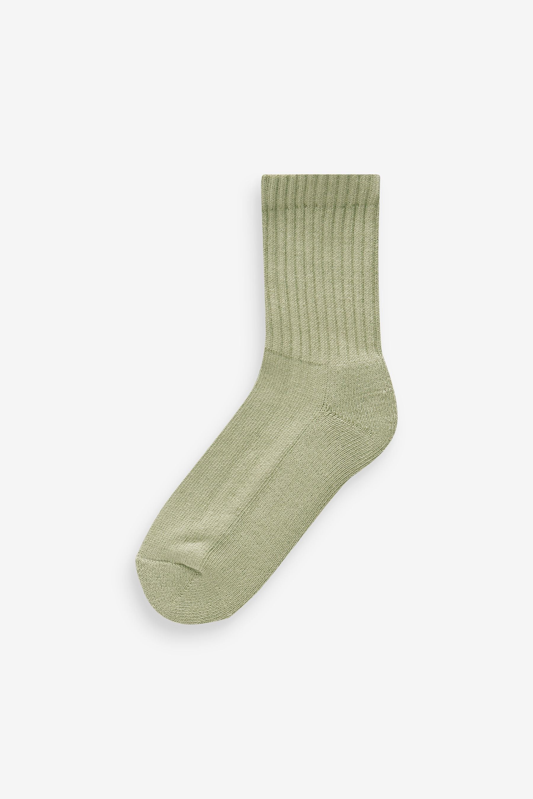 Grey/Pink/Khaki Green 4 Pack Cotton Rich Cushioned Footbed Ribbed Ankle Socks