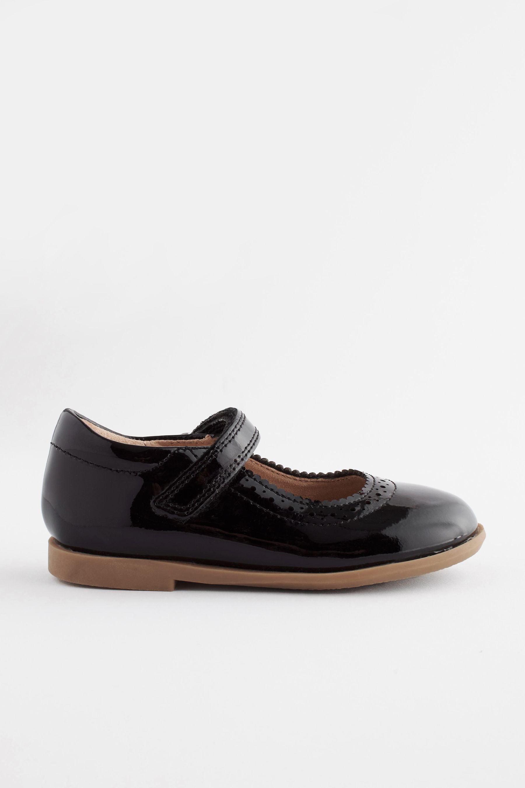 Patent Black Leather Leather Mary Jane Touch fastening Brogues