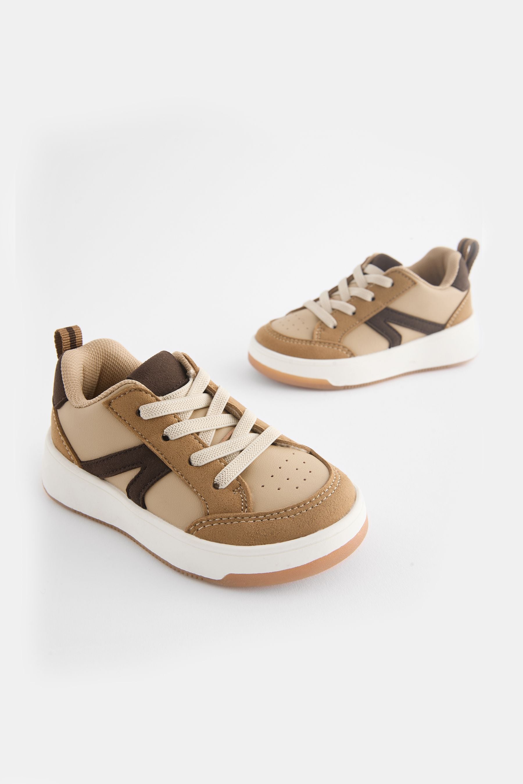 Tan Brown Standard Fit (F) Elastic Lace Trainers