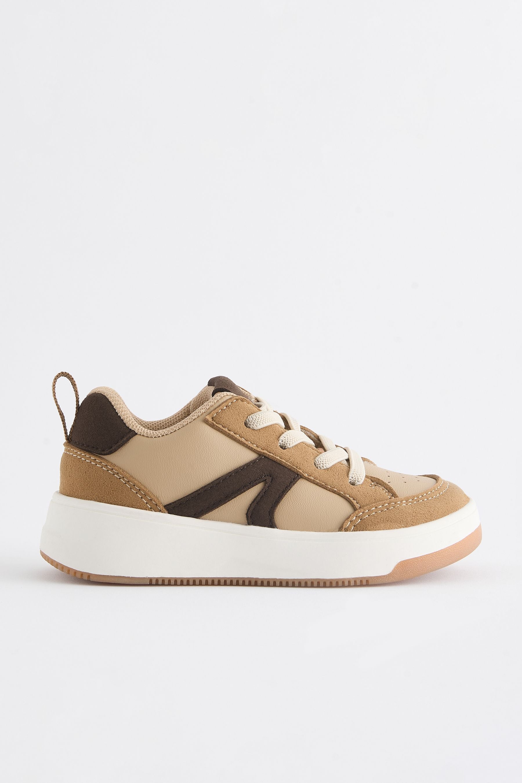 Tan Brown Standard Fit (F) Elastic Lace Trainers