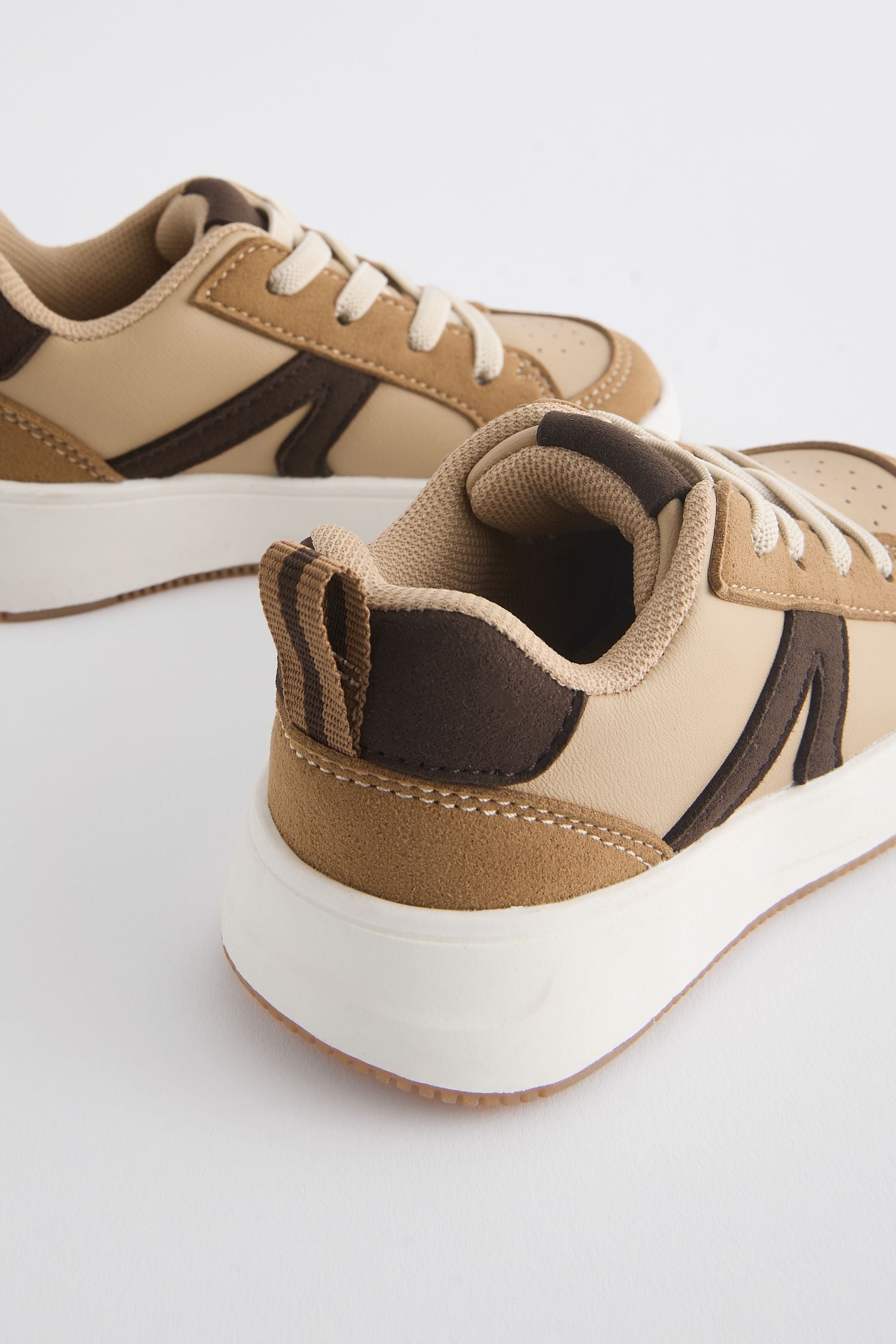 Tan Brown Standard Fit (F) Elastic Lace Trainers