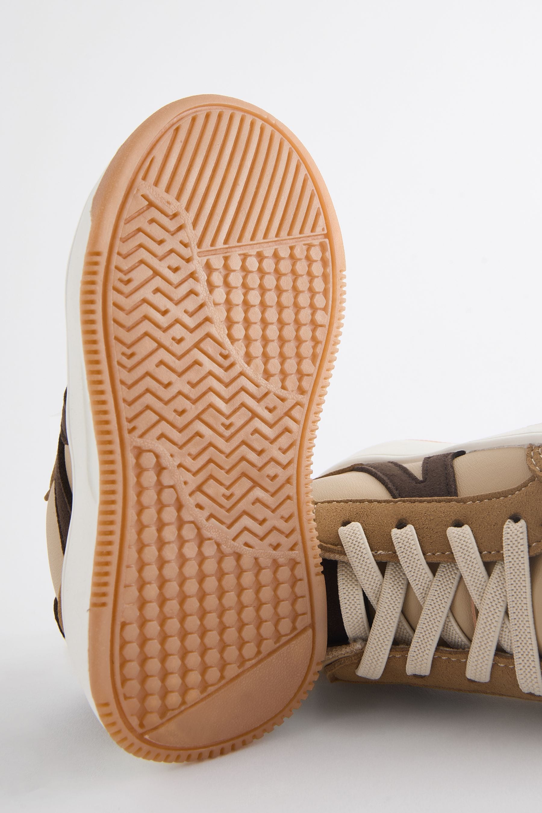 Tan Brown Standard Fit (F) Elastic Lace Trainers