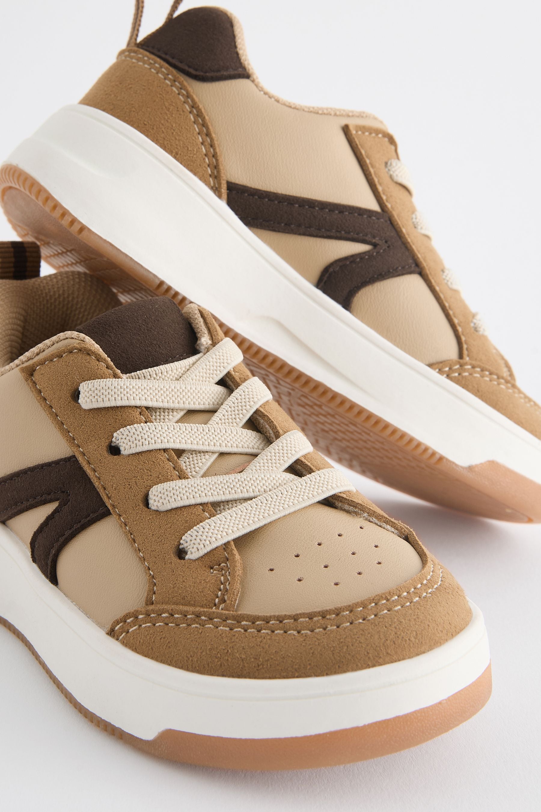 Tan Brown Standard Fit (F) Elastic Lace Trainers