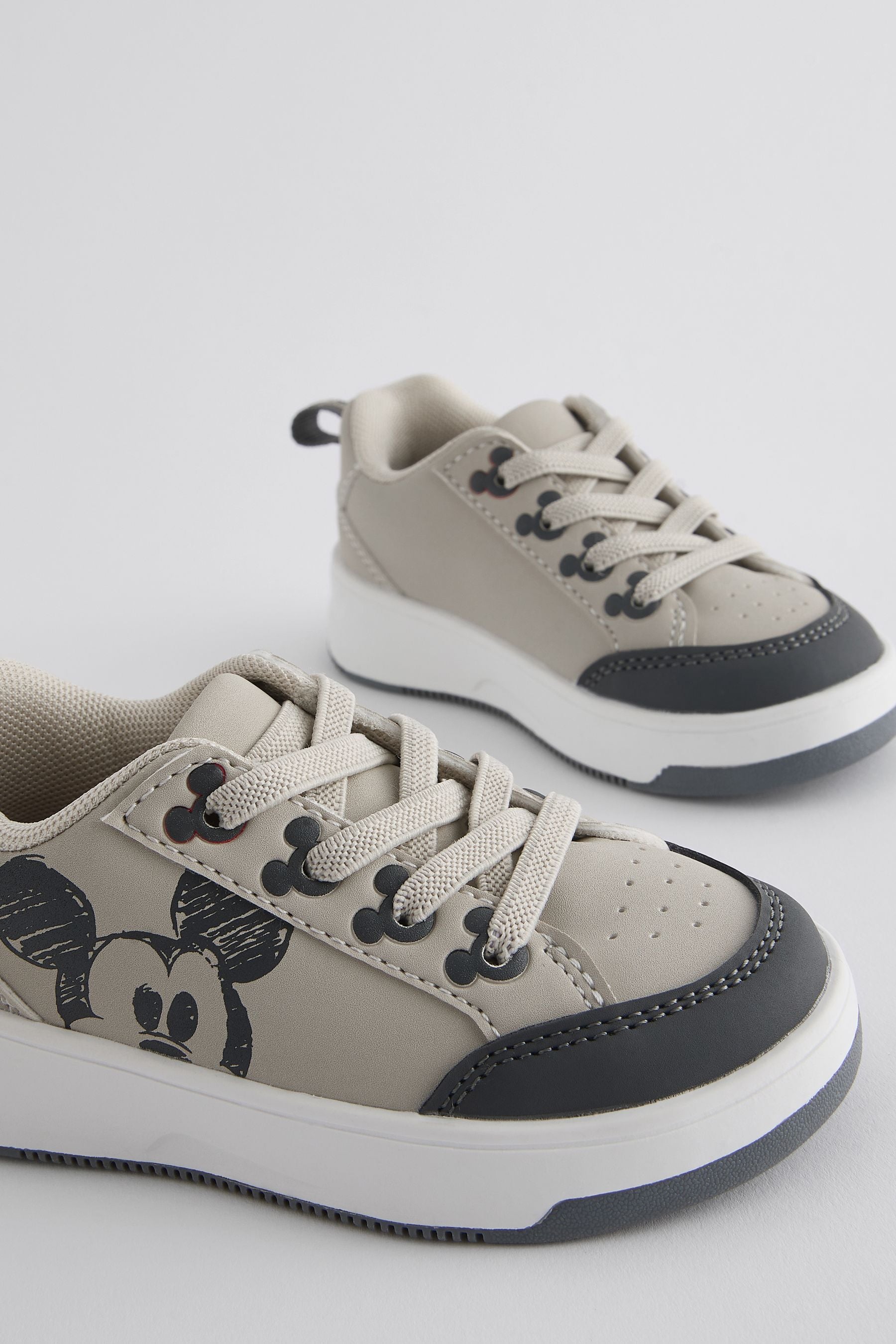 Neutral Standard Fit (F) Elastic Lace Mickey Mouse Trainers