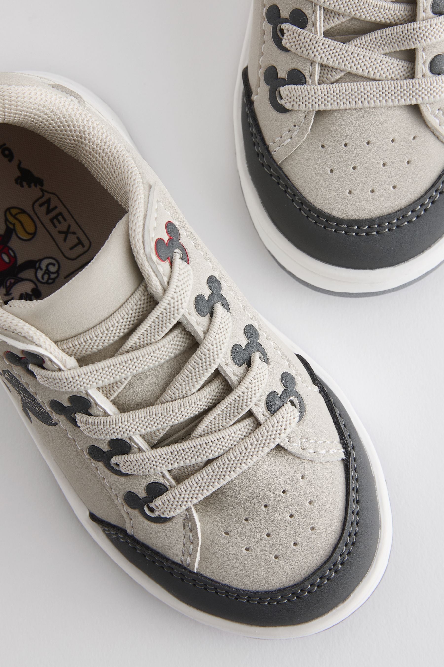 Neutral Standard Fit (F) Elastic Lace Mickey Mouse Trainers