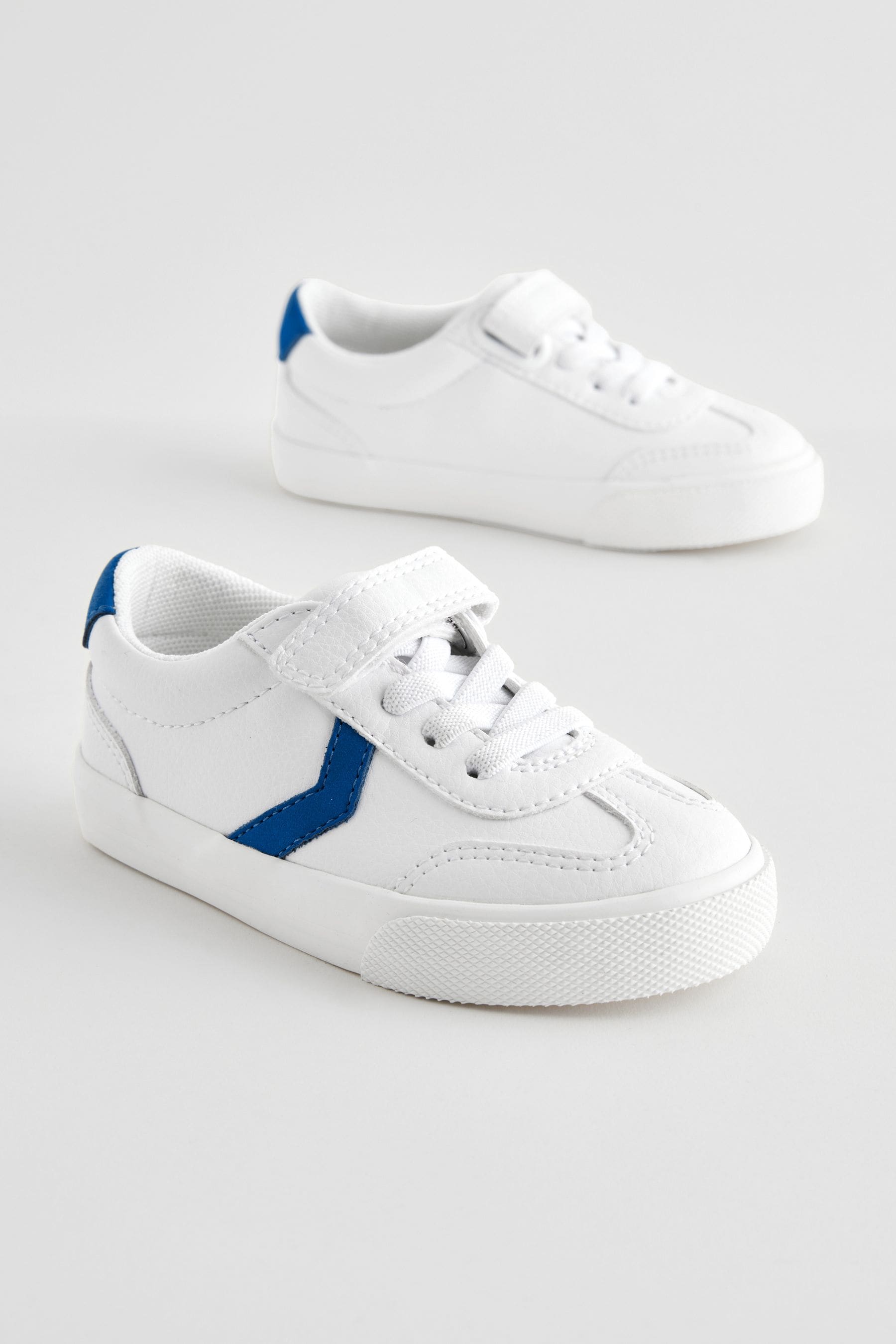 White/Blue Standard Fit (F) Touch Fastening Chevron Trainers