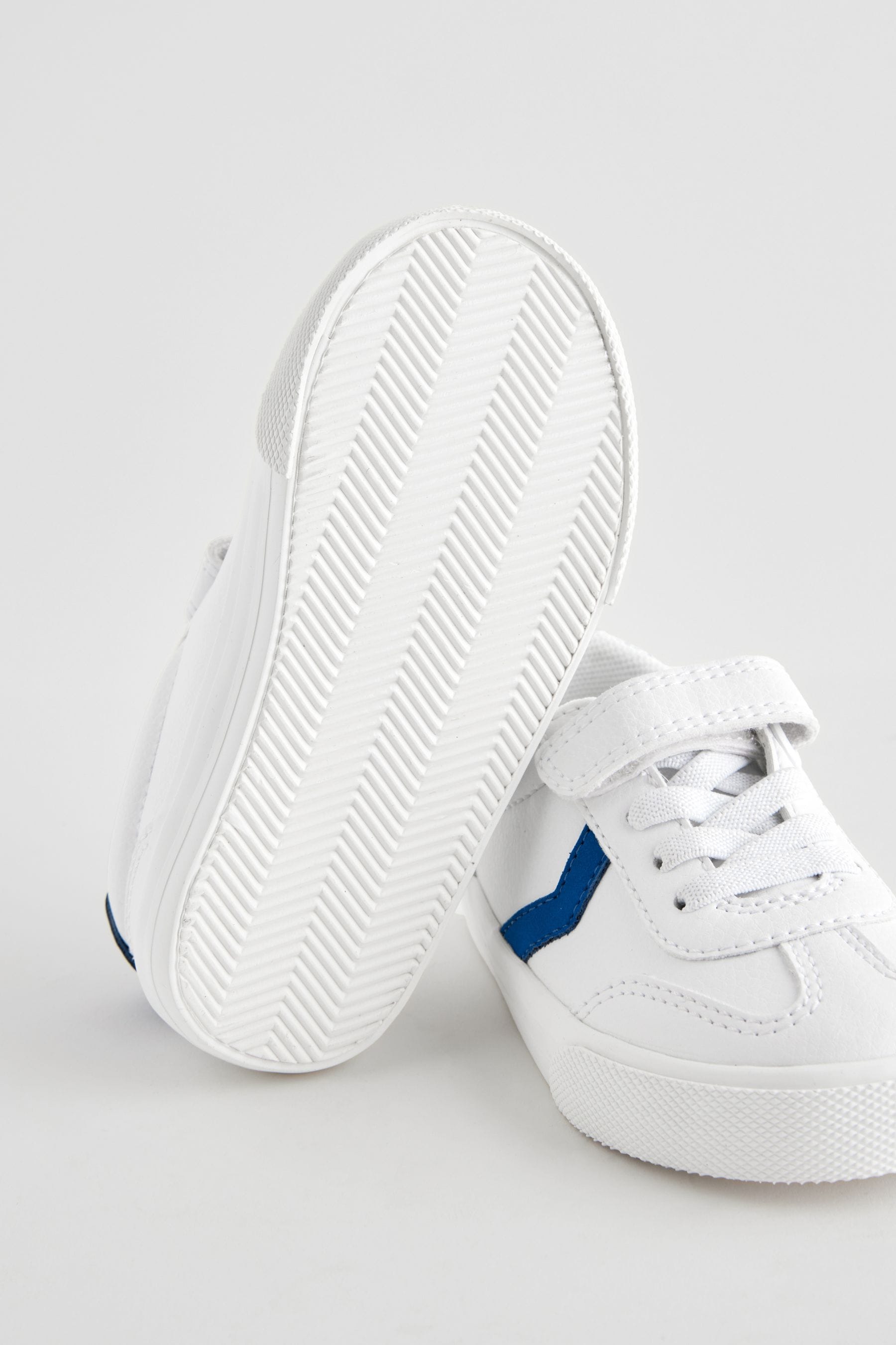 White/Blue Standard Fit (F) Touch Fastening Chevron Trainers