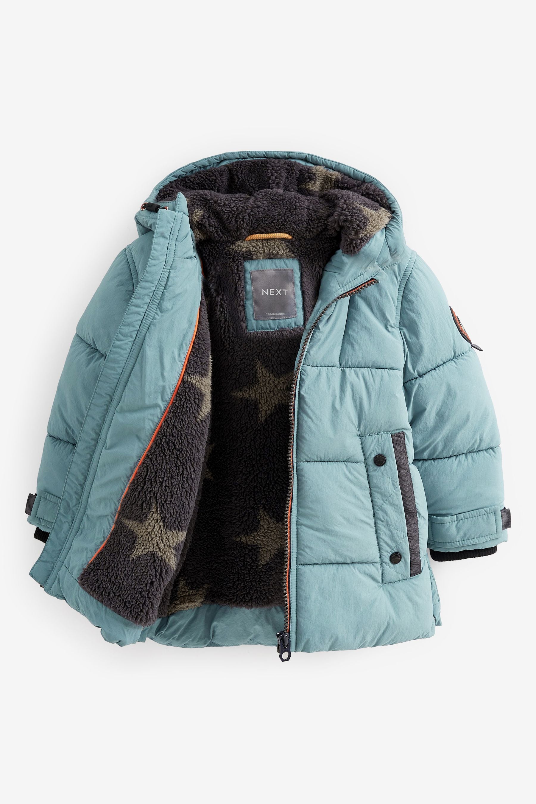 Mineral Blue Borg Teddy Lined Padded Coat (3mths-7yrs)