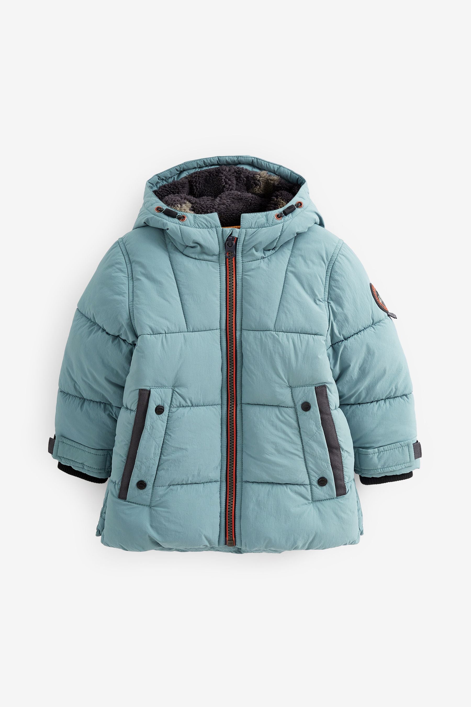 Mineral Blue Borg Teddy Lined Padded Coat (3mths-7yrs)