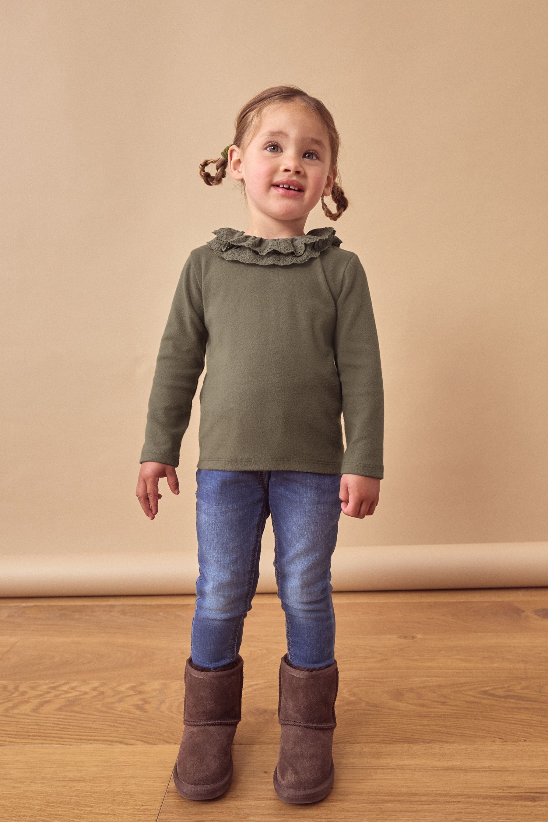 Khaki Green Long Sleeve Collar Top (3mths-7yrs)