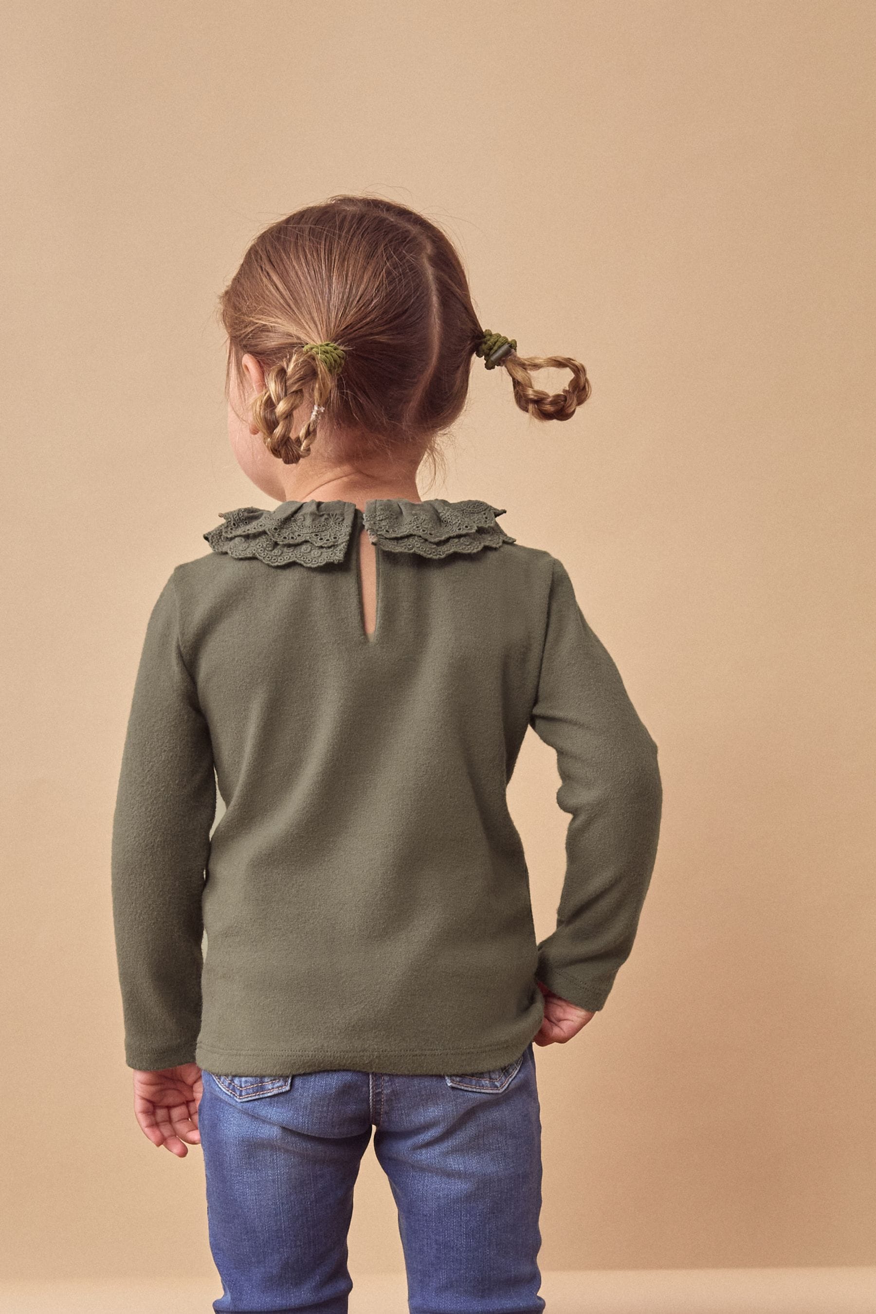 Khaki Green Long Sleeve Collar Top (3mths-7yrs)