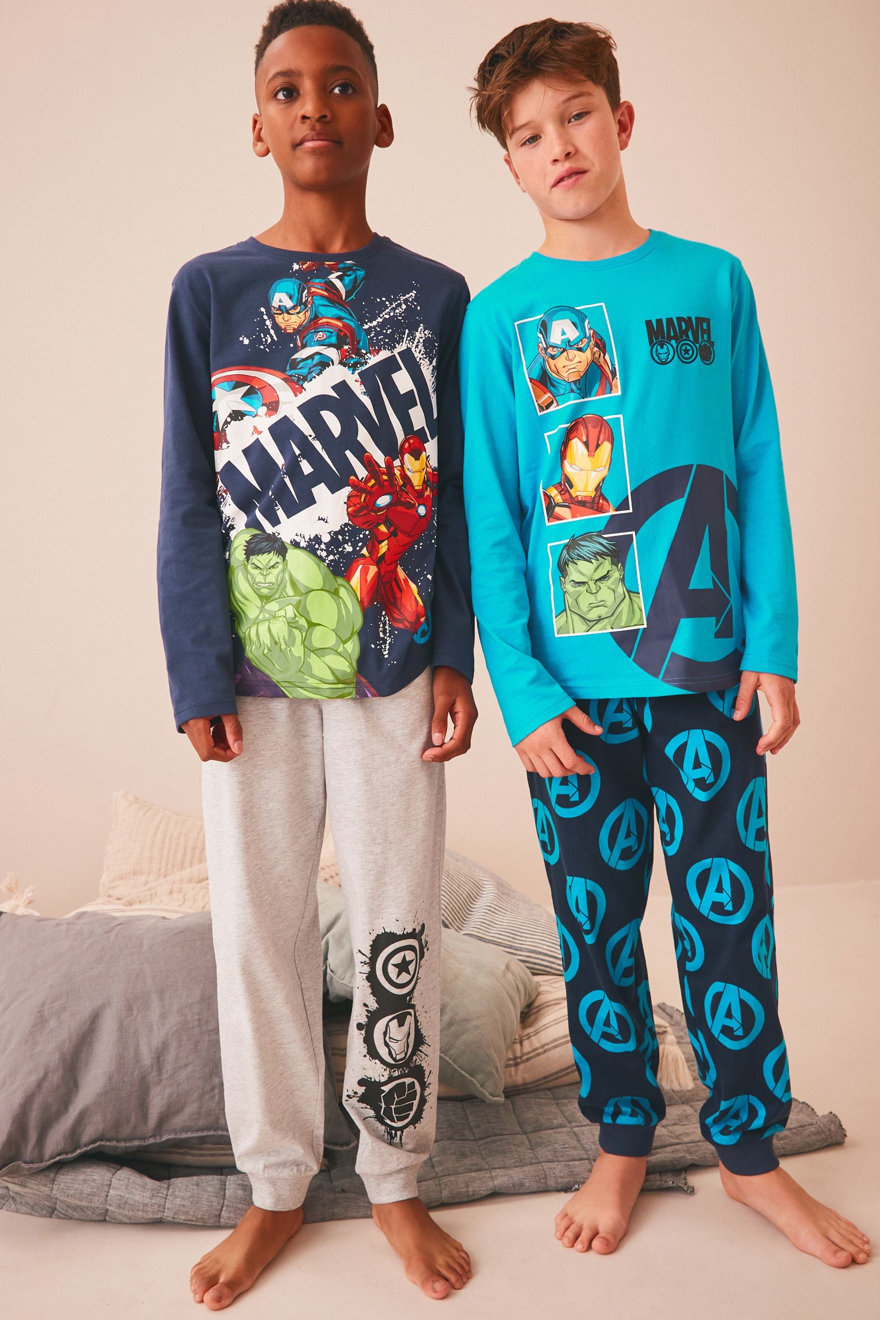 Blue/Grey Marvel 2 Pack Pyjamas (3-16yrs)