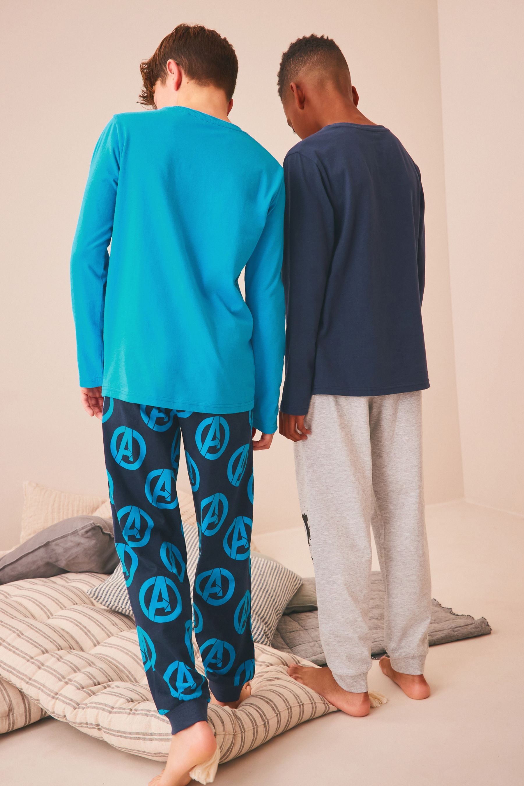 Blue/Grey Marvel 2 Pack 100% Cotton Pyjamas (3-16yrs)