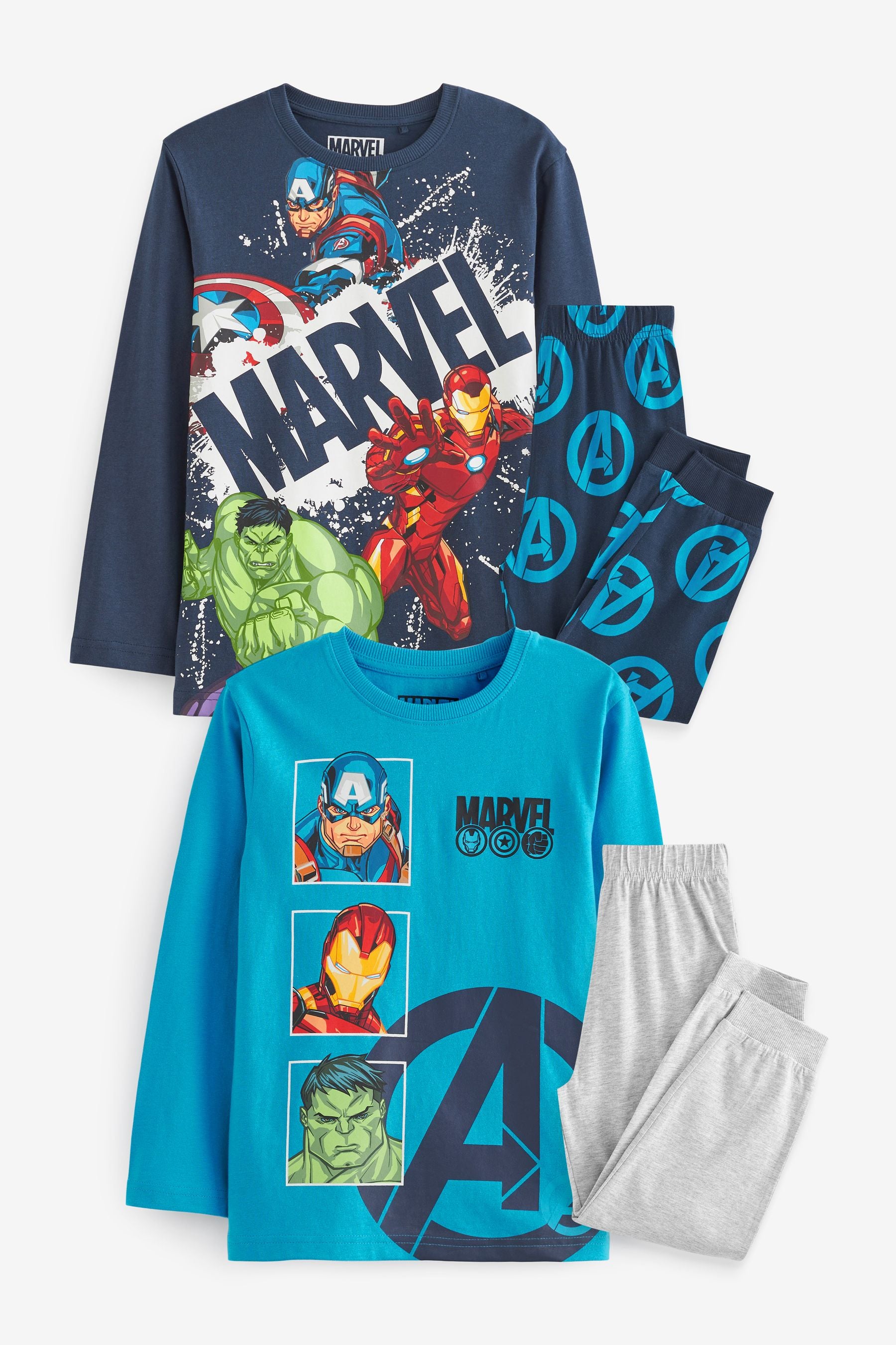 Blue/Grey Marvel 2 Pack Pyjamas (3-16yrs)