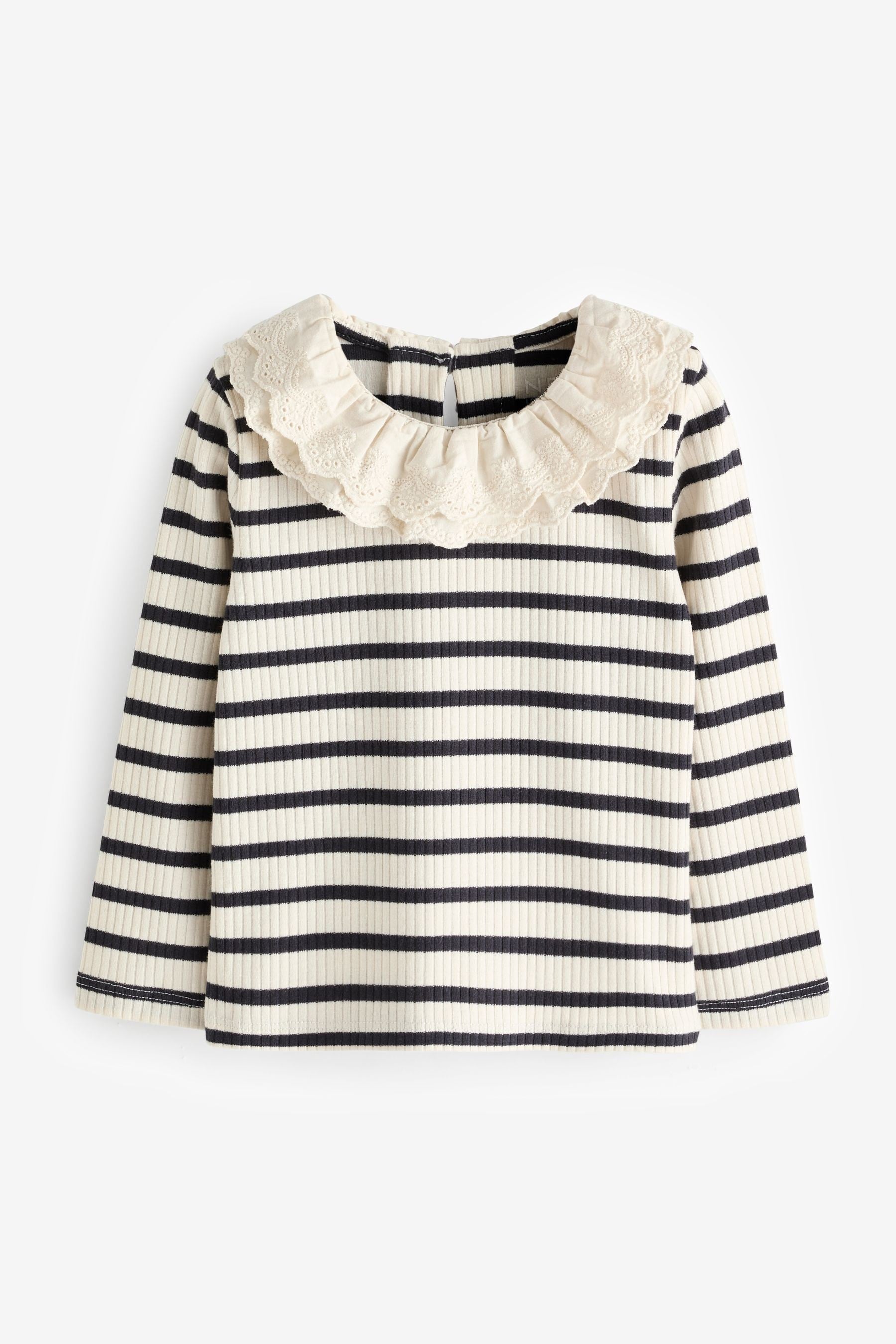 Black/White Stripe Long Sleeve Collar Top (3mths-7yrs)