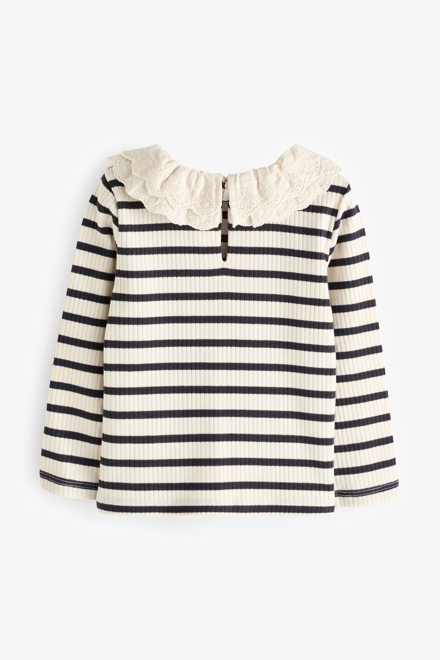 Black/White Stripe Long Sleeve Collar Top (3mths-7yrs)