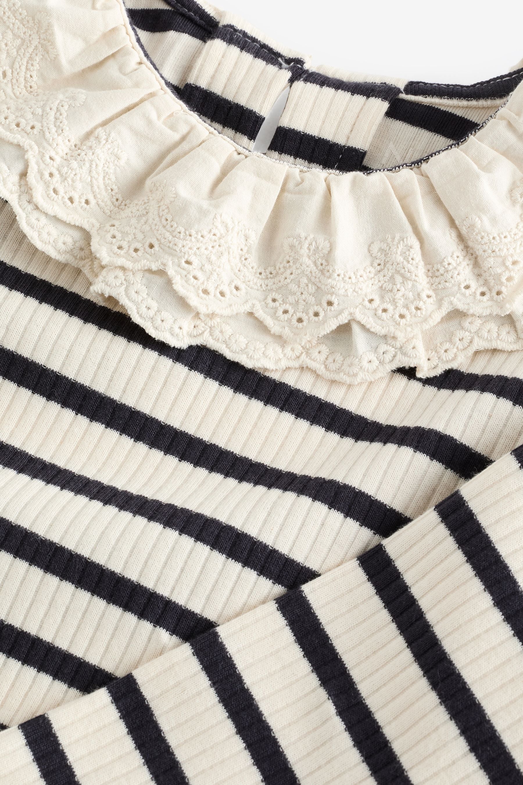 Black/White Stripe Long Sleeve Collar Top (3mths-7yrs)