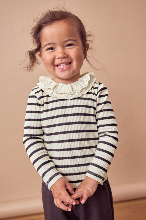 Black/White Stripe Long Sleeve Collar Top (3mths-7yrs)