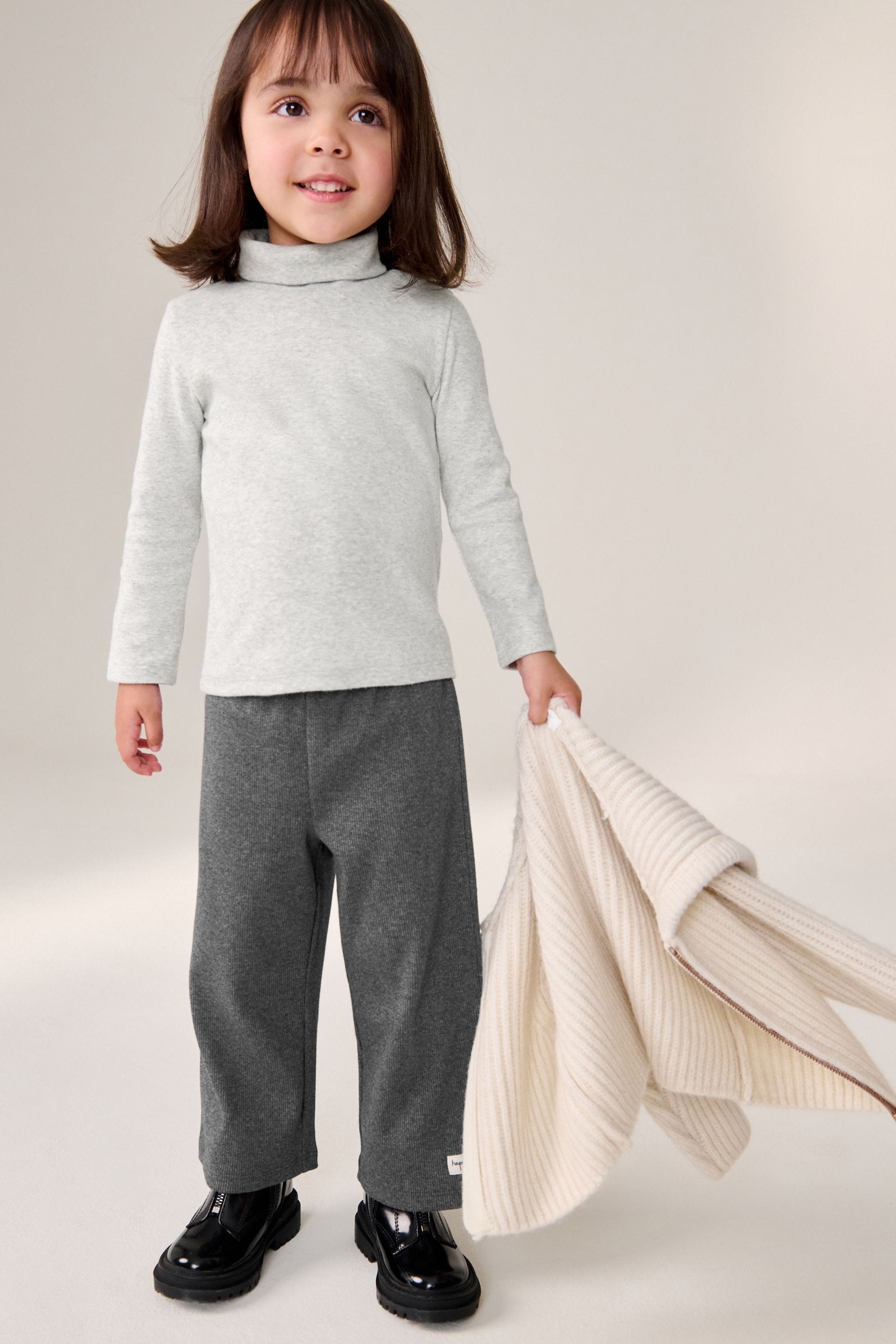 Grey Brushed Long Sleeve Roll Neck Top (3mths-7yrs)